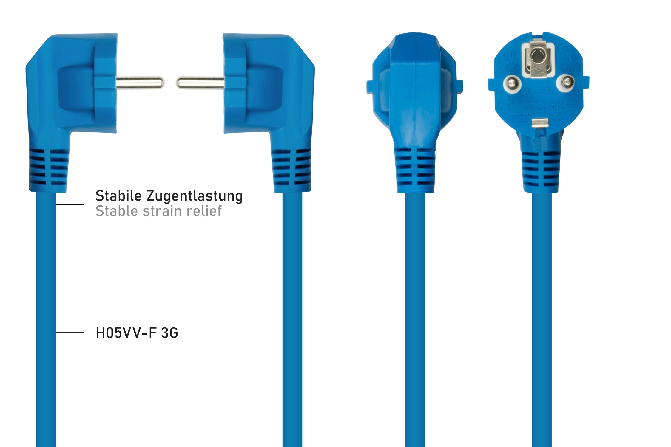 kabelmeister Netzkabel Schutzkontakt-Stecker Typ E+F (90 gew.) an Kaltgerte-Buchse C13, blau, 0,7