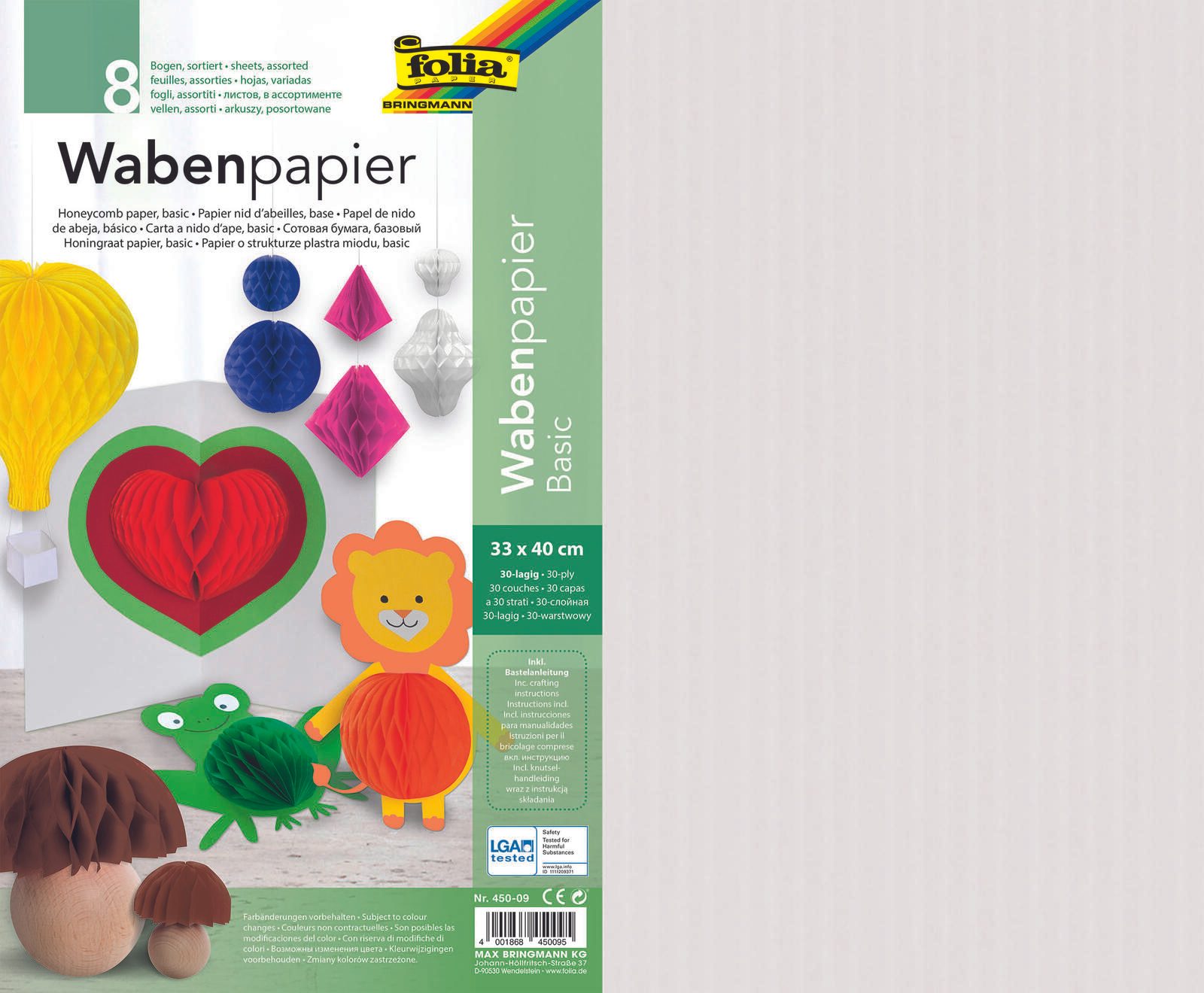 Folia Wabenpapier Basic farbsortiert 500 St.