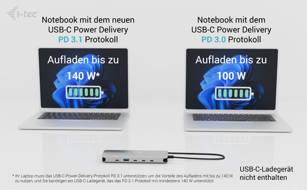 i-tec Metal USB-C Nano 3x Display Dock, 2x HDMI 1x USB-C video with Power Delivery 140W + Universal Charger 140 W
