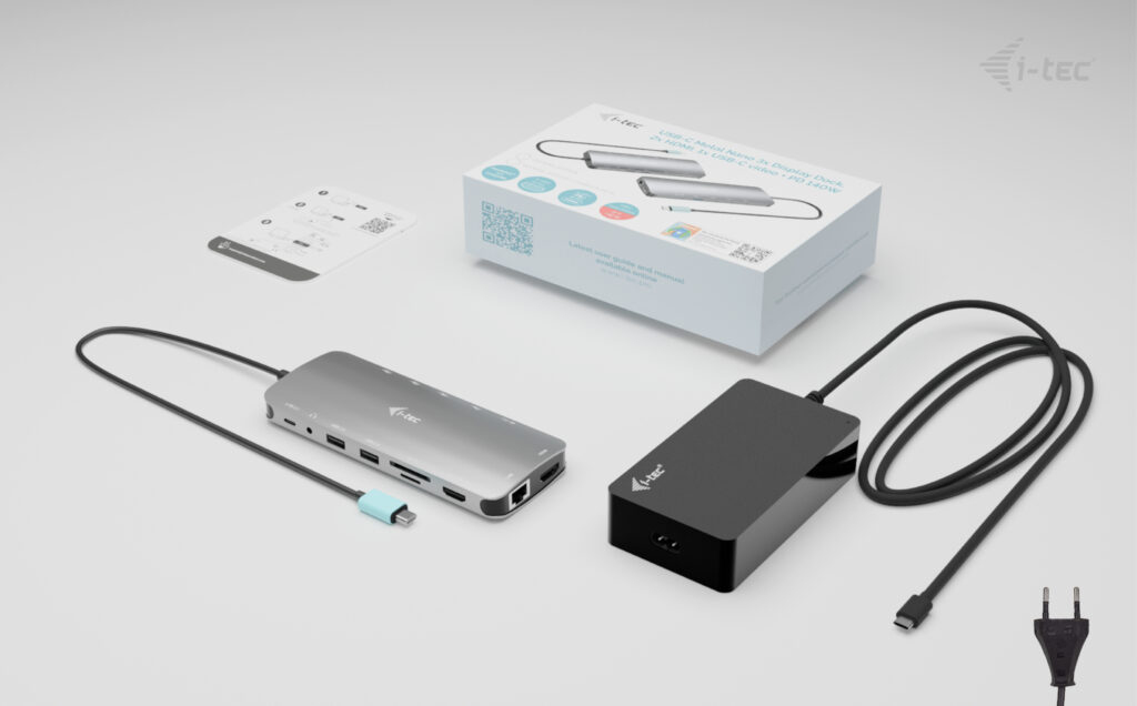 i-tec Metal USB-C Nano 3x Display Dock, 2x HDMI 1x USB-C video with Power Delivery 140W + Universal Charger 140 W