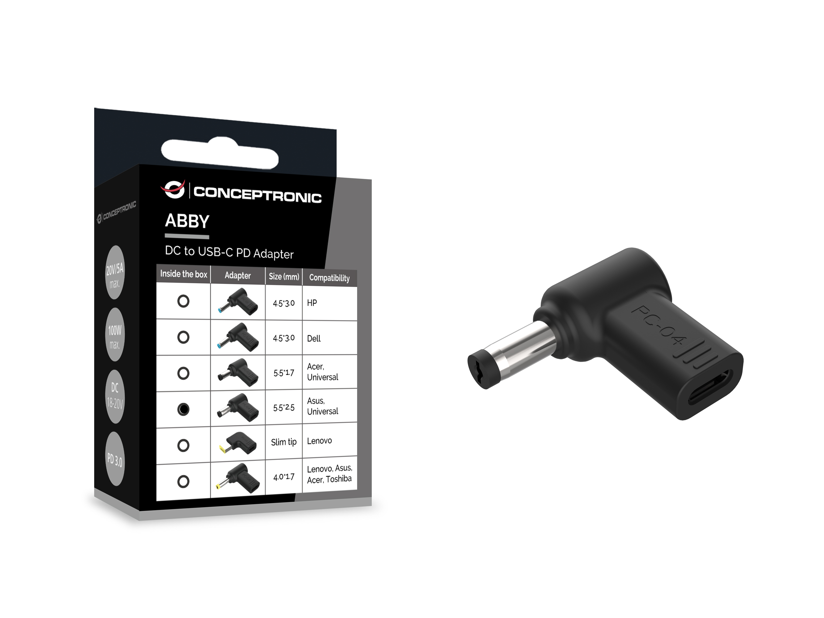 Conceptronic ABBY15PC04 accesorio para portatil Clavija de adaptador de corriente para ordenador porttil