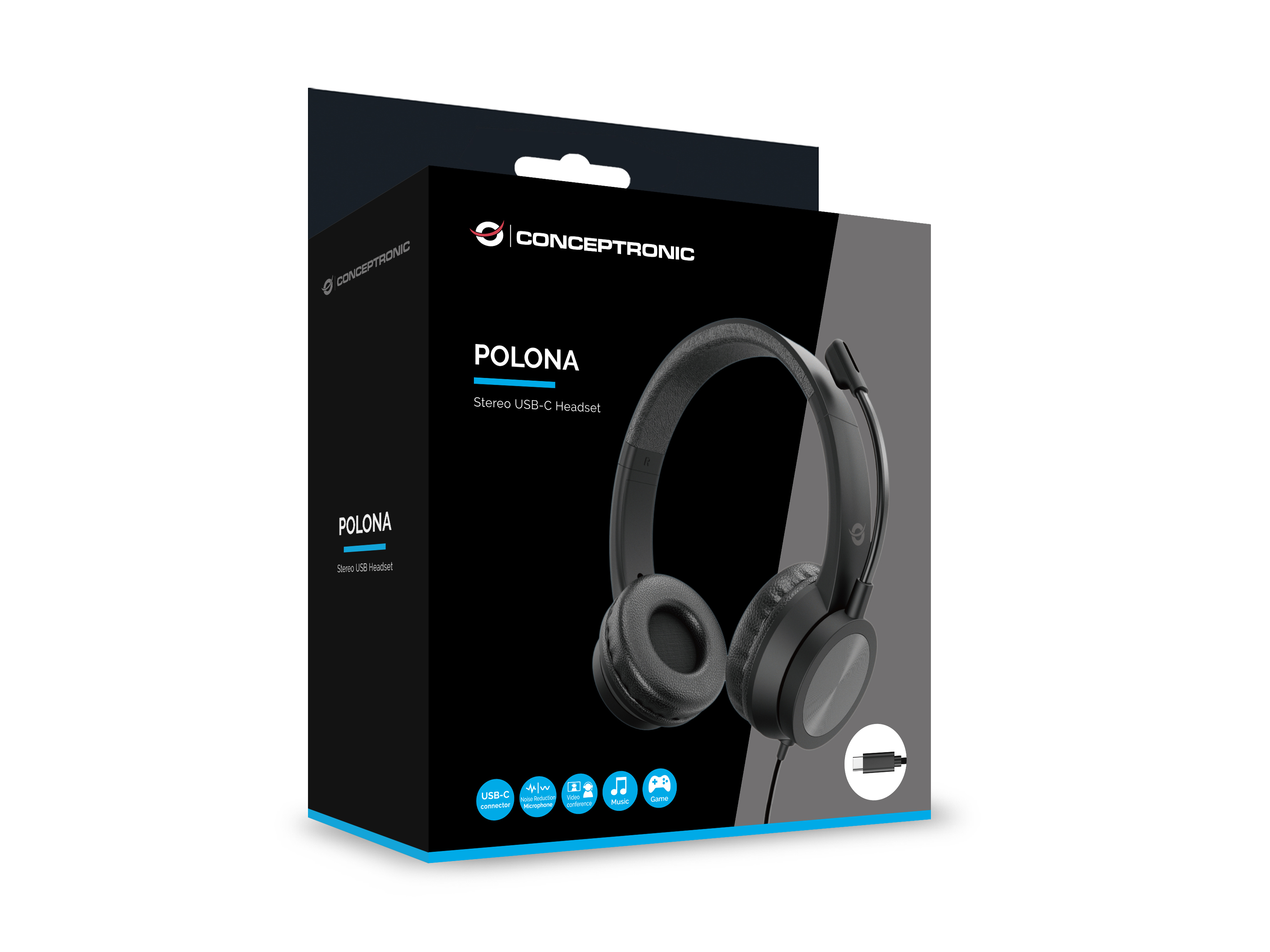 Conceptronic POLONA05BC couteur/casque Avec fil Arceau Appels/Musique USB Type-C Noir