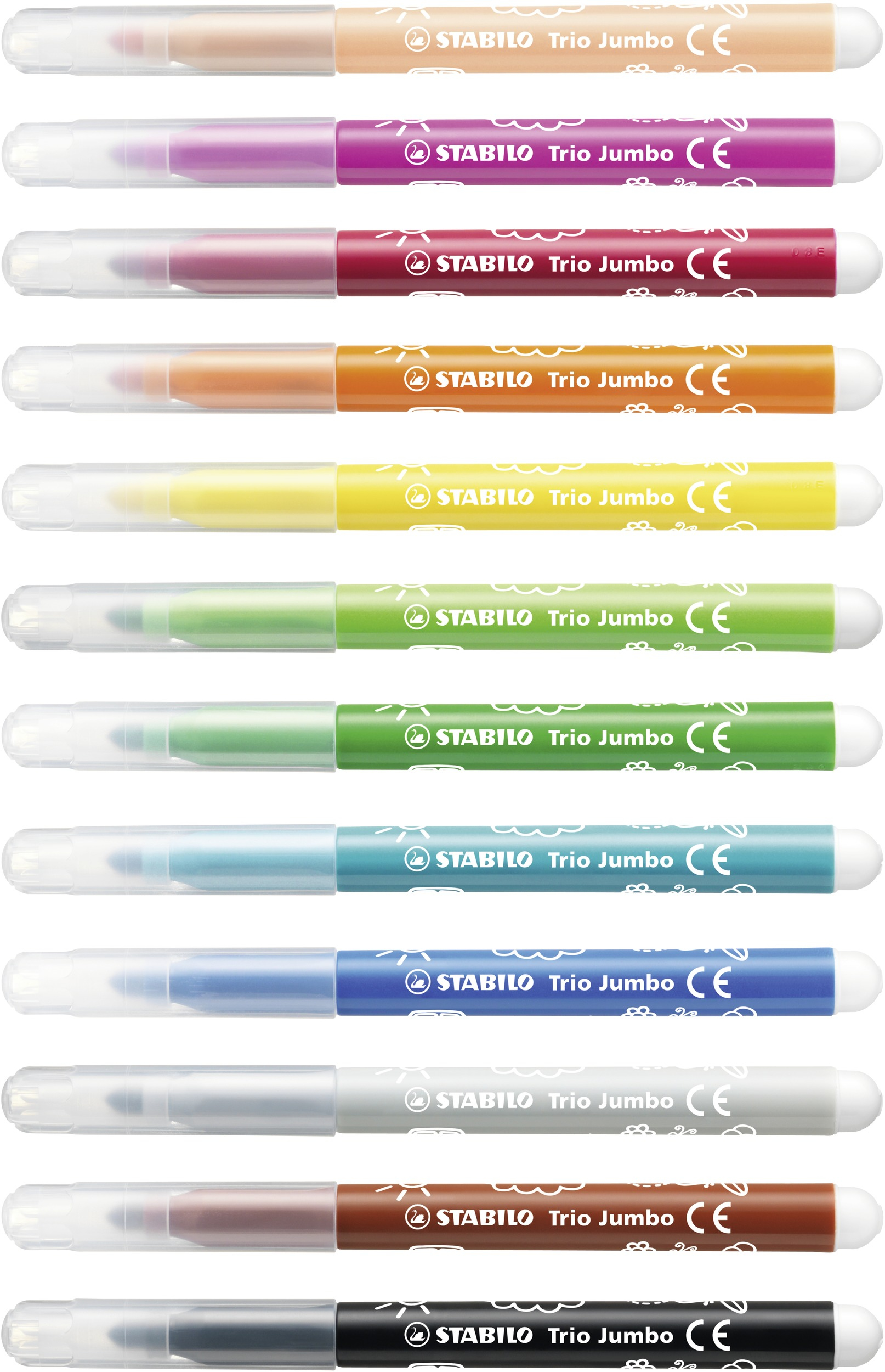 STABILO Trio Jumbo rotulador Negro, Azul, Marr�n, Verde, Cian claro, Verde claro, Naranja, Melocot�n, Rosa, Rojo, Blanco, Amarillo 12 pieza(s)