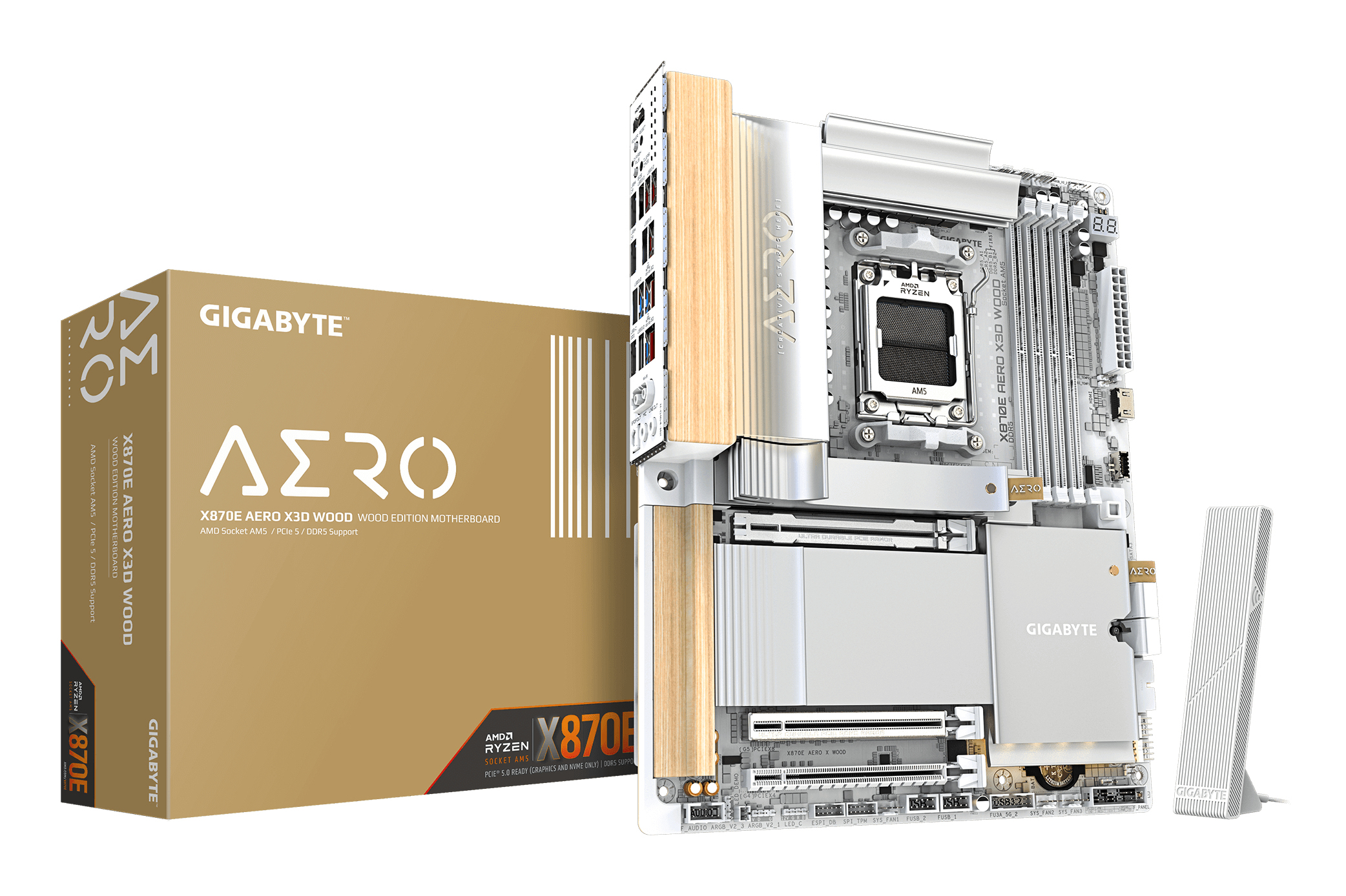 GIGABYTE X870E AERO X3D WOOD Scheda Madre - Supporta CPU AMD Ryzen 9000, VRM digitale a 16+2+2 fasi, fino a 9000Hz DDR5 (O.C.), 2xPCIe 5.0 + 2xPCIe 4.0, Wi-Fi 7, LAN 5GbE, USB 4