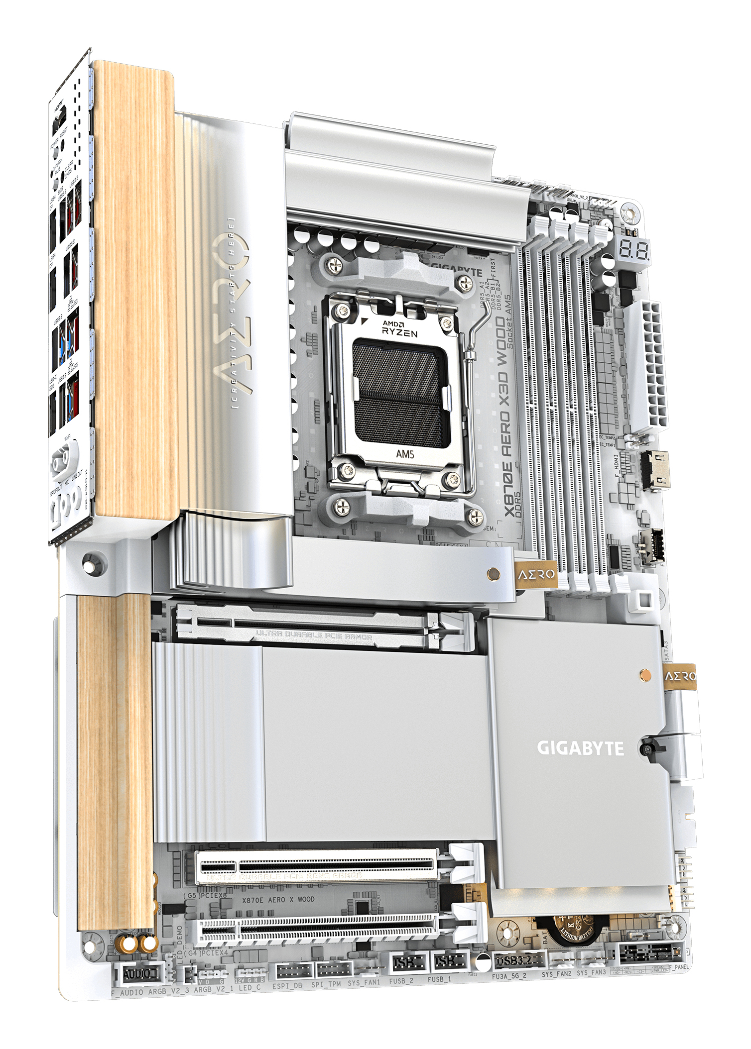 GIGABYTE X870E AERO X3D WOOD Scheda Madre - Supporta CPU AMD Ryzen 9000, VRM digitale a 16+2+2 fasi, fino a 9000Hz DDR5 (O.C.), 2xPCIe 5.0 + 2xPCIe 4.0, Wi-Fi 7, LAN 5GbE, USB 4