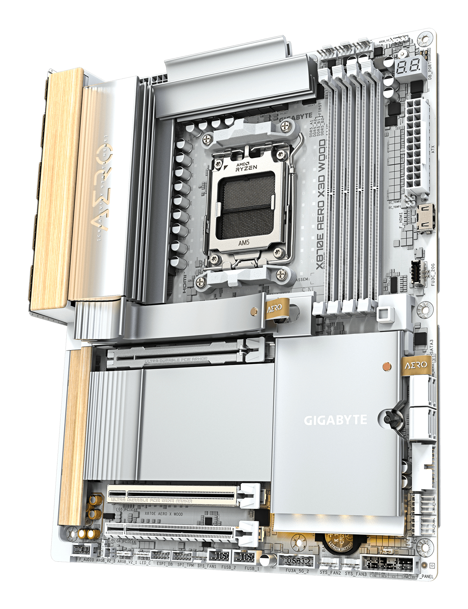 GIGABYTE X870E AERO X3D WOOD Scheda Madre - Supporta CPU AMD Ryzen 9000, VRM digitale a 16+2+2 fasi, fino a 9000Hz DDR5 (O.C.), 2xPCIe 5.0 + 2xPCIe 4.0, Wi-Fi 7, LAN 5GbE, USB 4