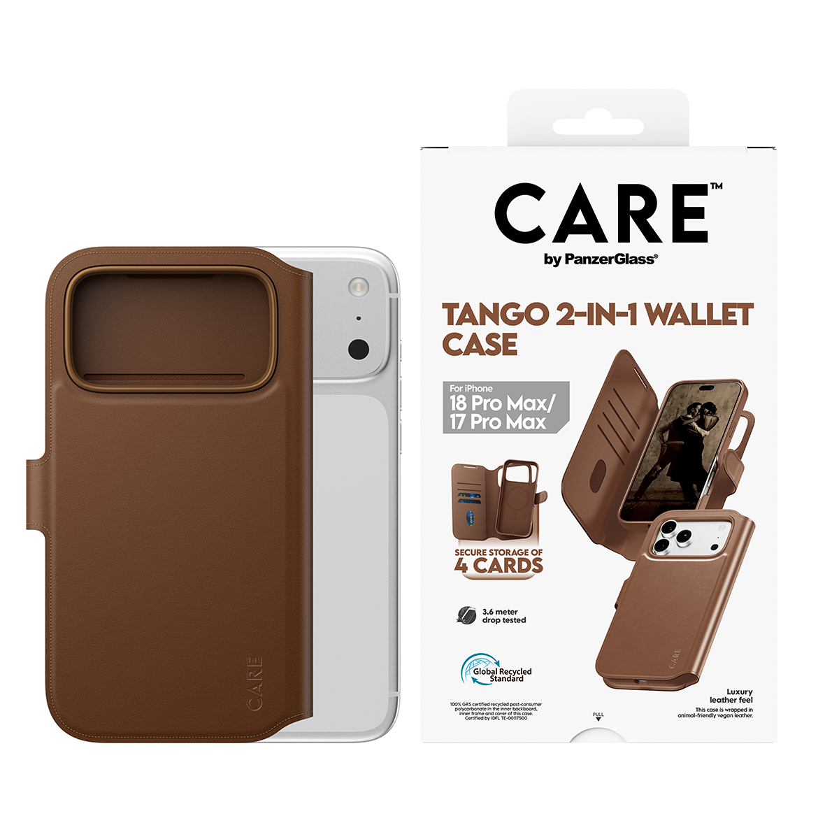 PanzerGlass CARE by � Tango 2-in-1 Wallet Case Brown w. MagSafe iPhone 2026 Pro Max | 17 Pro Max coque de protection pour t�l�phones portables Housse Transparent