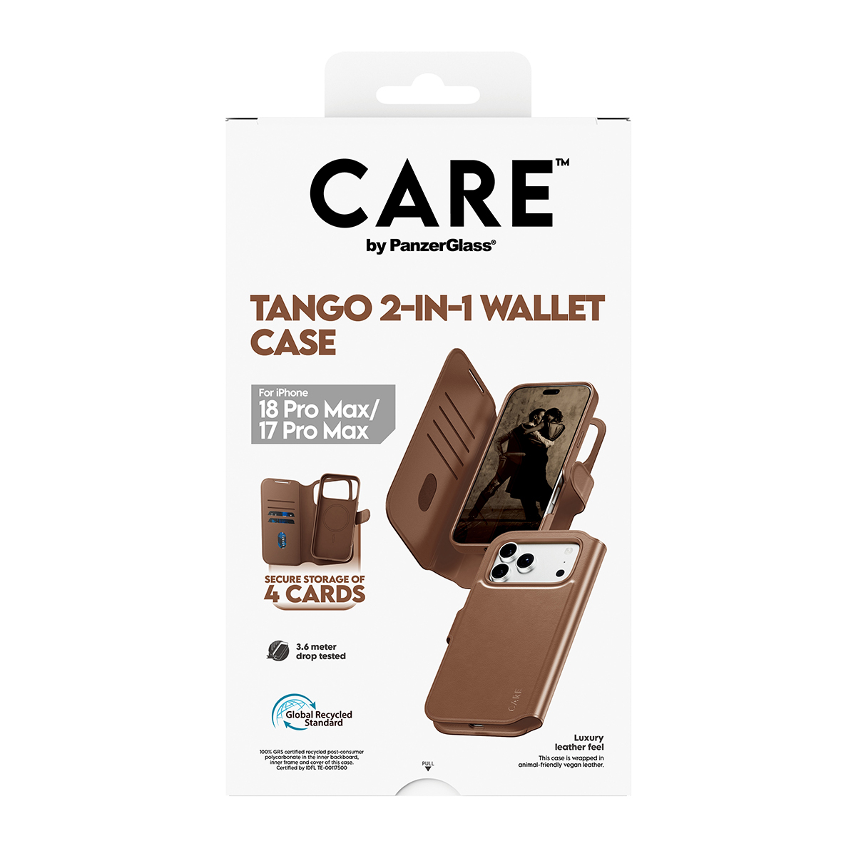 PanzerGlass CARE by � Tango 2-in-1 Wallet Case Brown w. MagSafe iPhone 2026 Pro Max | 17 Pro Max coque de protection pour t�l�phones portables Housse Transparent