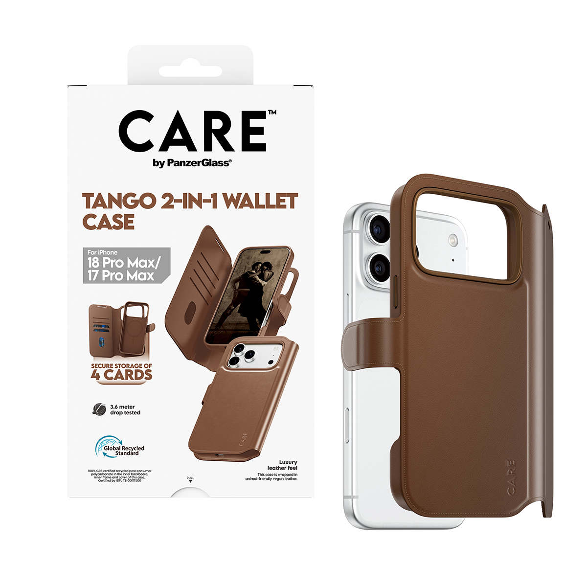 PanzerGlass CARE by � Tango 2-in-1 Wallet Case Brown w. MagSafe iPhone 2026 Pro Max | 17 Pro Max coque de protection pour t�l�phones portables Housse Transparent