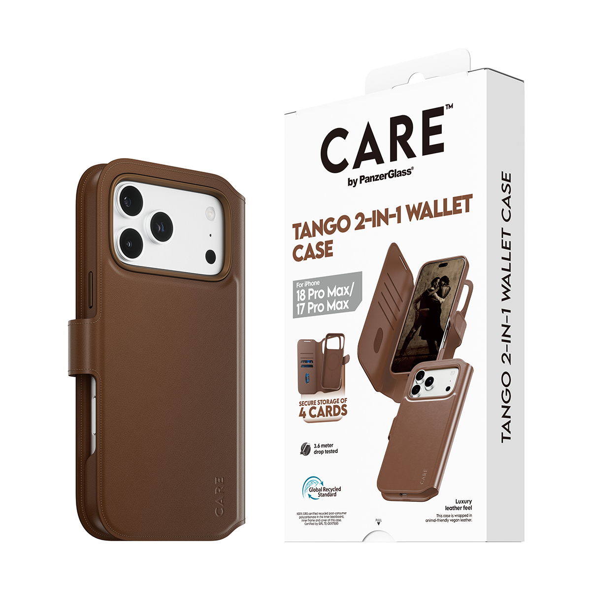 PanzerGlass CARE by � Tango 2-in-1 Wallet Case Brown w. MagSafe iPhone 2026 Pro Max | 17 Pro Max coque de protection pour t�l�phones portables Housse Transparent