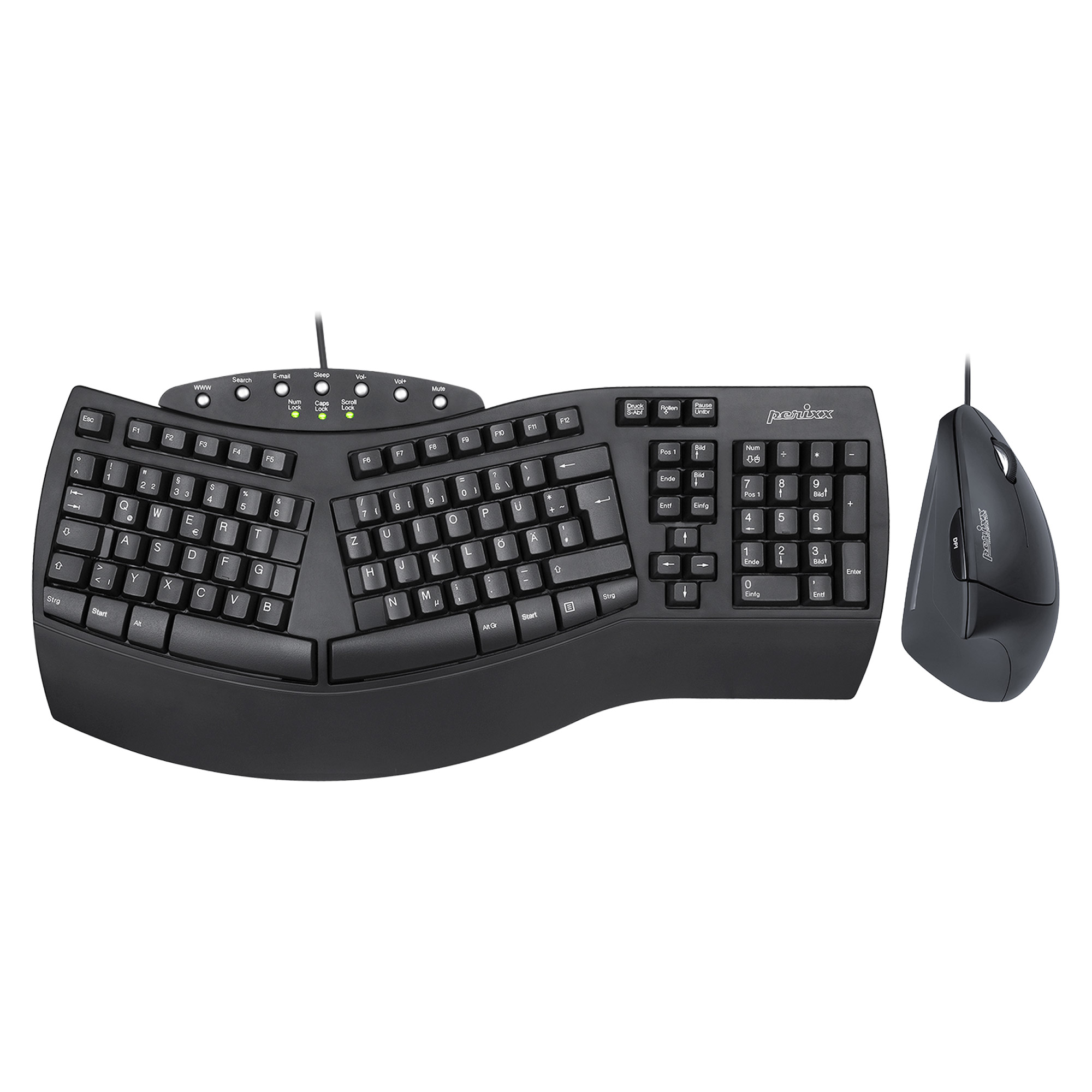 Perixx PERIDUO-512 DE Tastatur- und Maus-Set kabelgebunden ergonomisch - Tastatur - 1.600 dpi