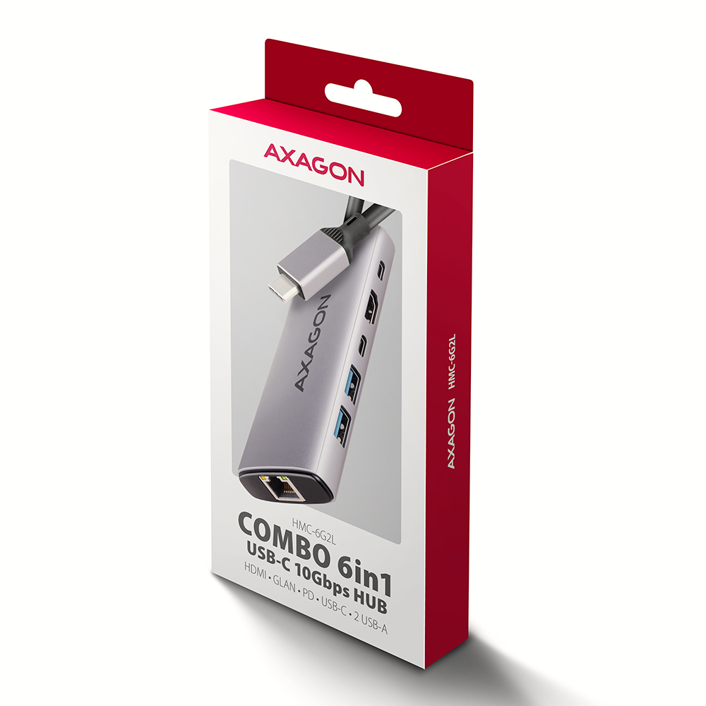 Axagon HMC-6G2L laptop dock/port replicator Wired USB 3.2 Gen 2 (3.1 Gen 2) Type-C Aluminium