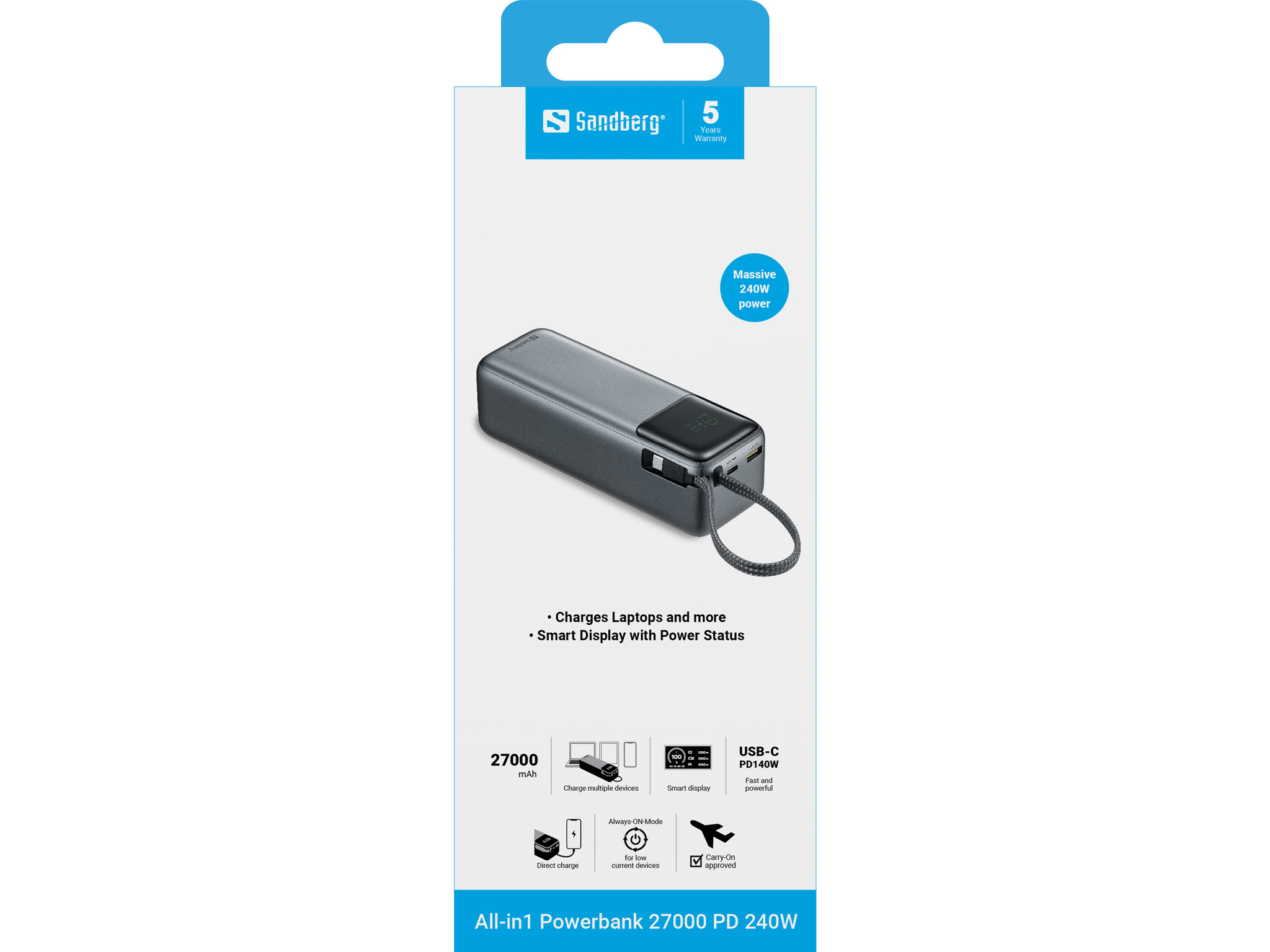 Sandberg 421-31 banque dalimentation �lectrique Lithium Polym�re (LiPo) 27000 mAh Noir, Gris