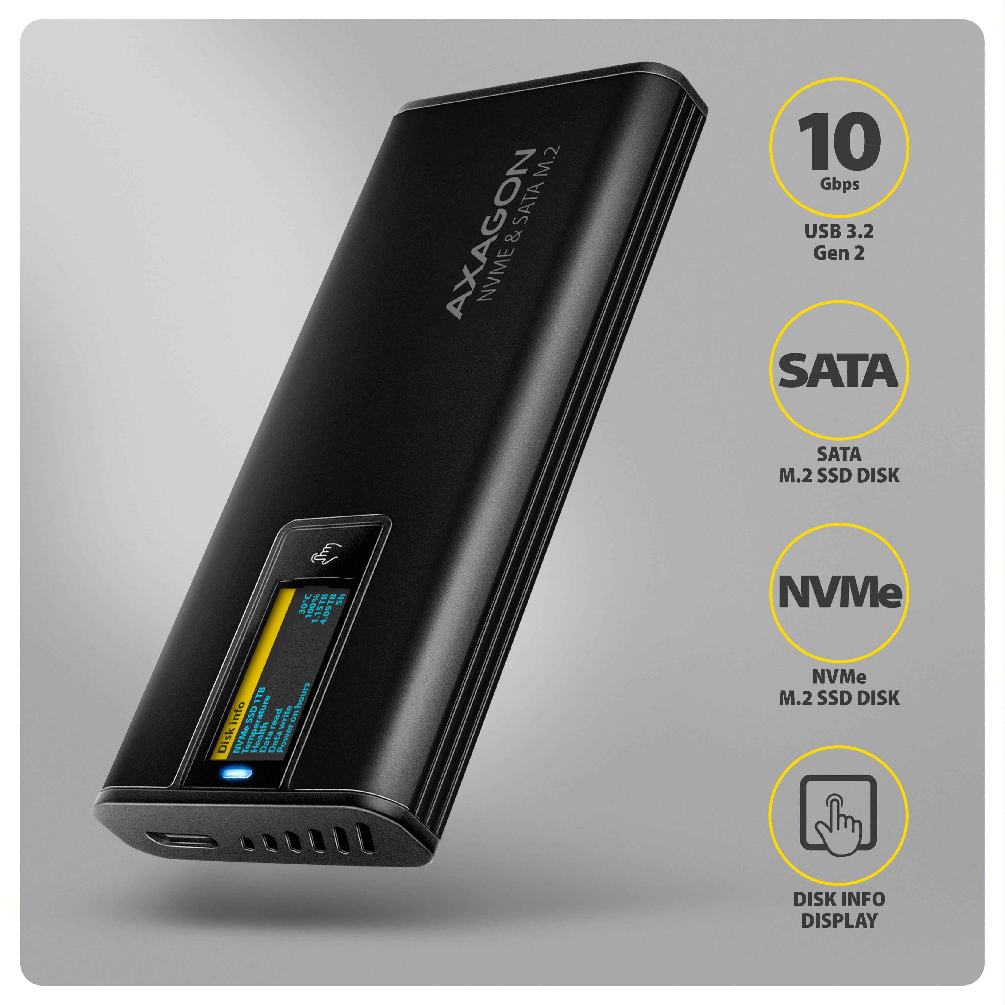 Axagon EEM2-SD2B caja para disco duro externo Caja externa para unidad de estado s�lido (SSD) Negro M.2