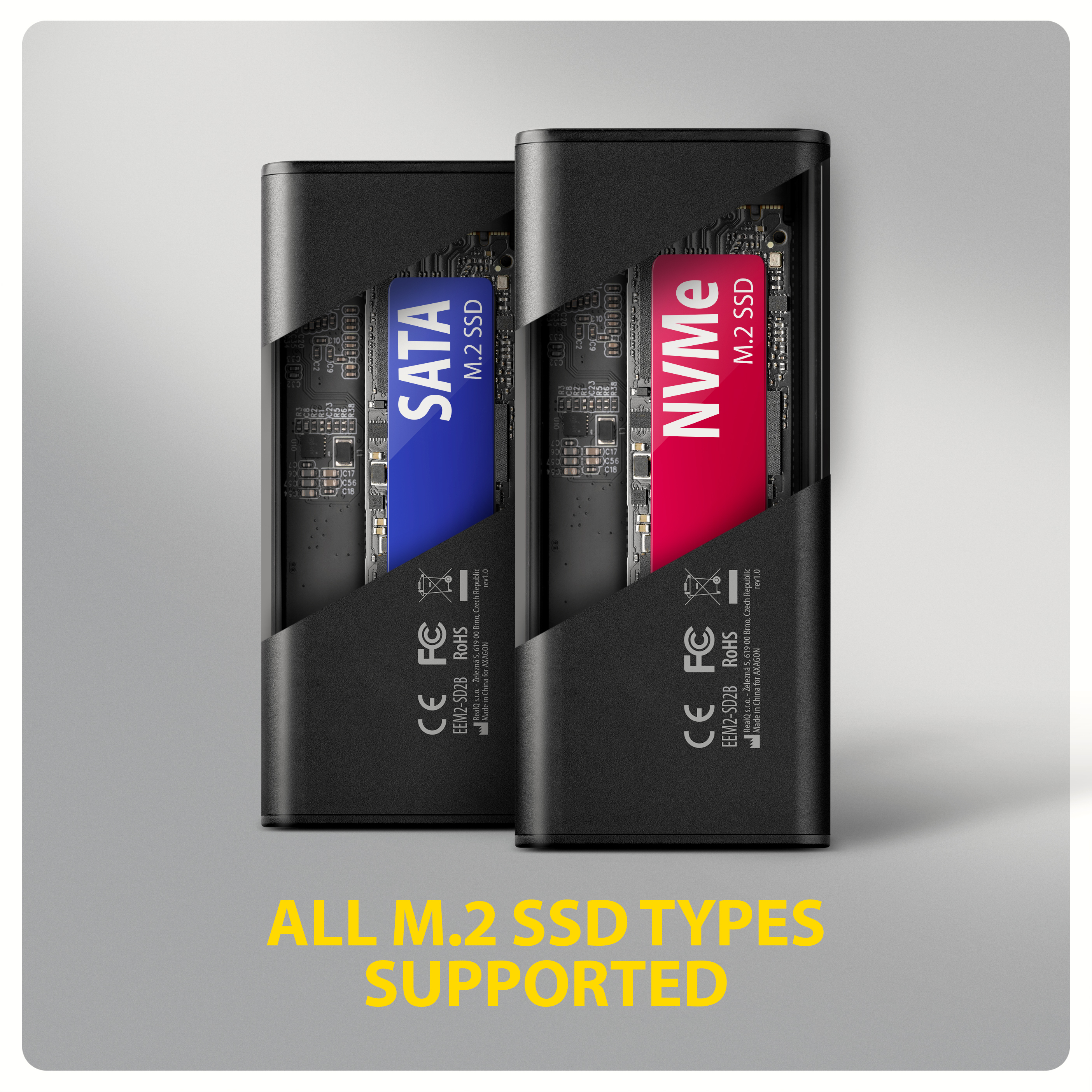 Axagon EEM2-SD2B caja para disco duro externo Caja externa para unidad de estado s�lido (SSD) Negro M.2