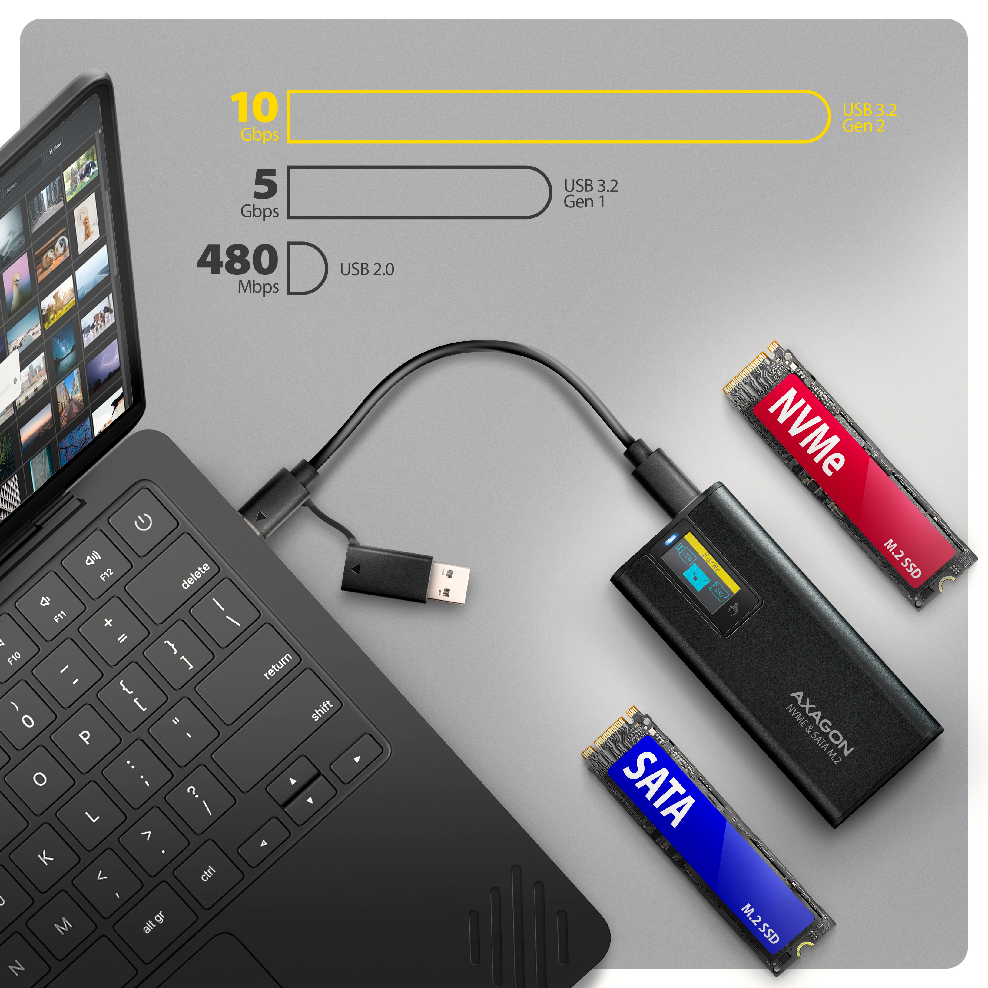 Axagon EEM2-SD2B caja para disco duro externo Caja externa para unidad de estado s�lido (SSD) Negro M.2