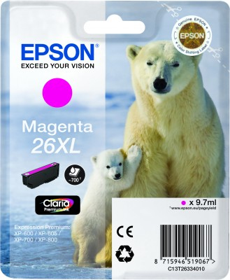 Epson Polar bear Singlepack Magenta 26XL Claria Premium Ink