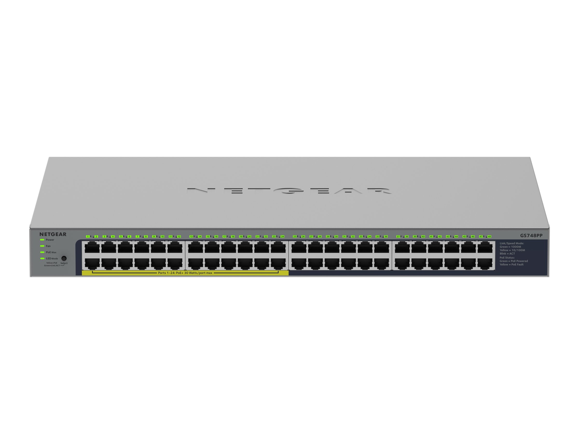 NETGEAR GS748PP No administrado Gigabit Ethernet (10/100/1000) Energ�a sobre Ethernet (PoE) Gris