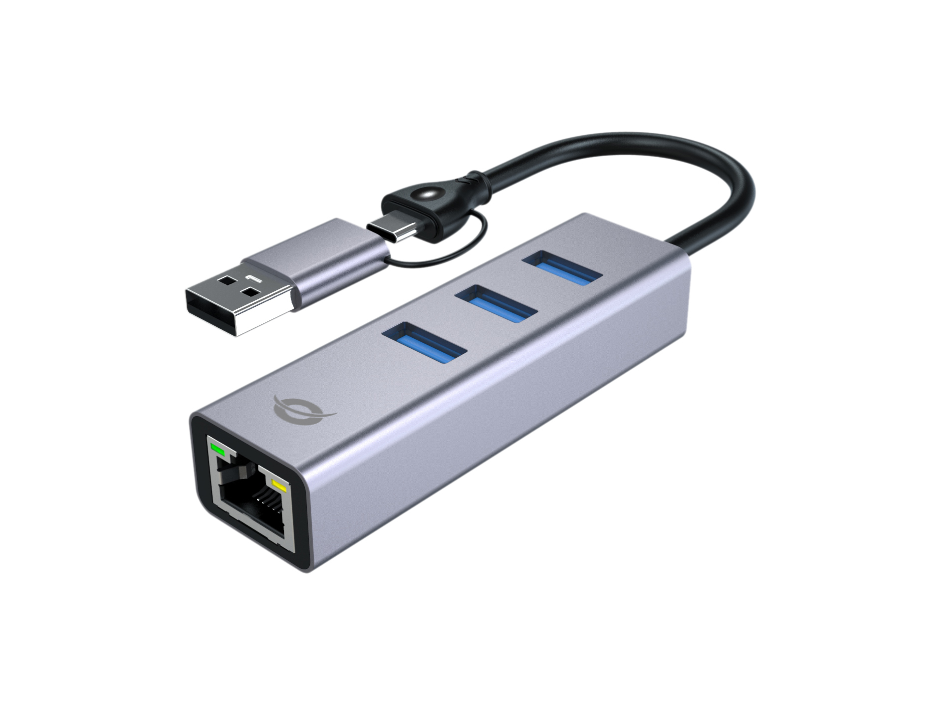 Conceptronic Adapter USB-C/-A3.0->GbE+3x-A3.0 5Gbs gr - Adapter - Digital/Daten
