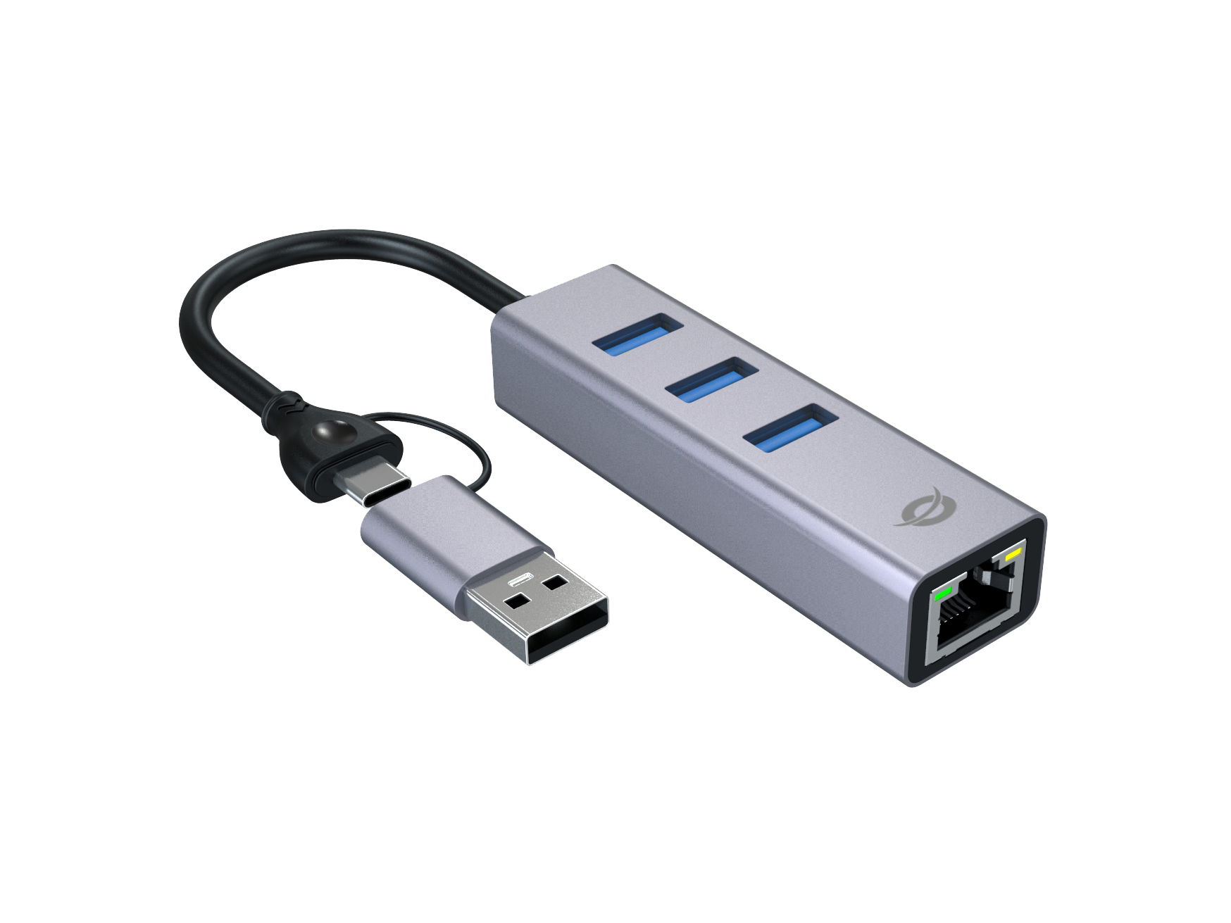 Conceptronic Adapter USB-C/-A3.0->GbE+3x-A3.0 5Gbs gr - Adapter - Digital/Daten