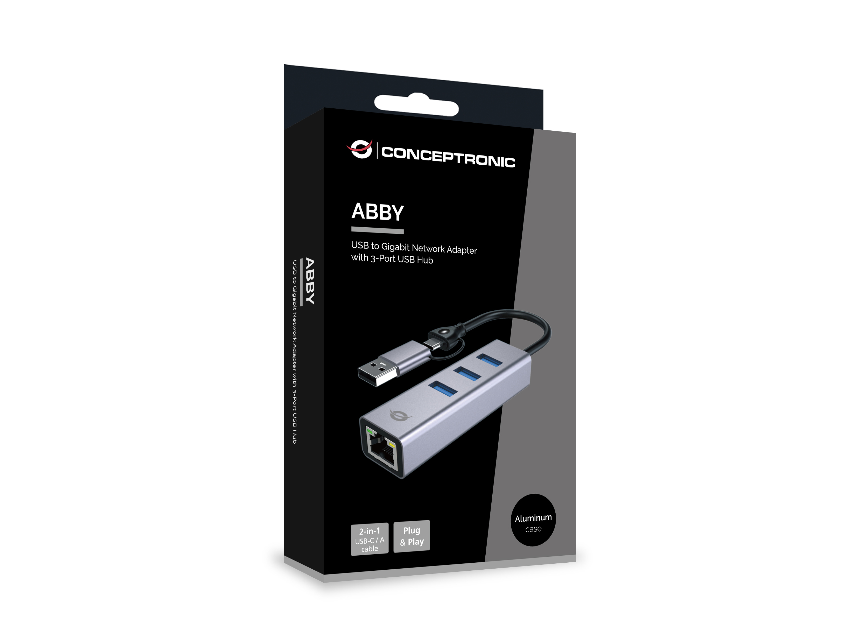 Conceptronic Adapter USB-C/-A3.0->GbE+3x-A3.0 5Gbs gr - Adapter - Digital/Daten