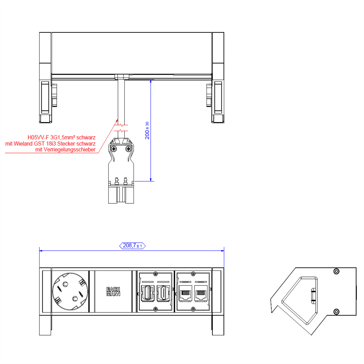 Bachmann DESK2 1xCEE7/3 1xHDMI 2xCAT6A