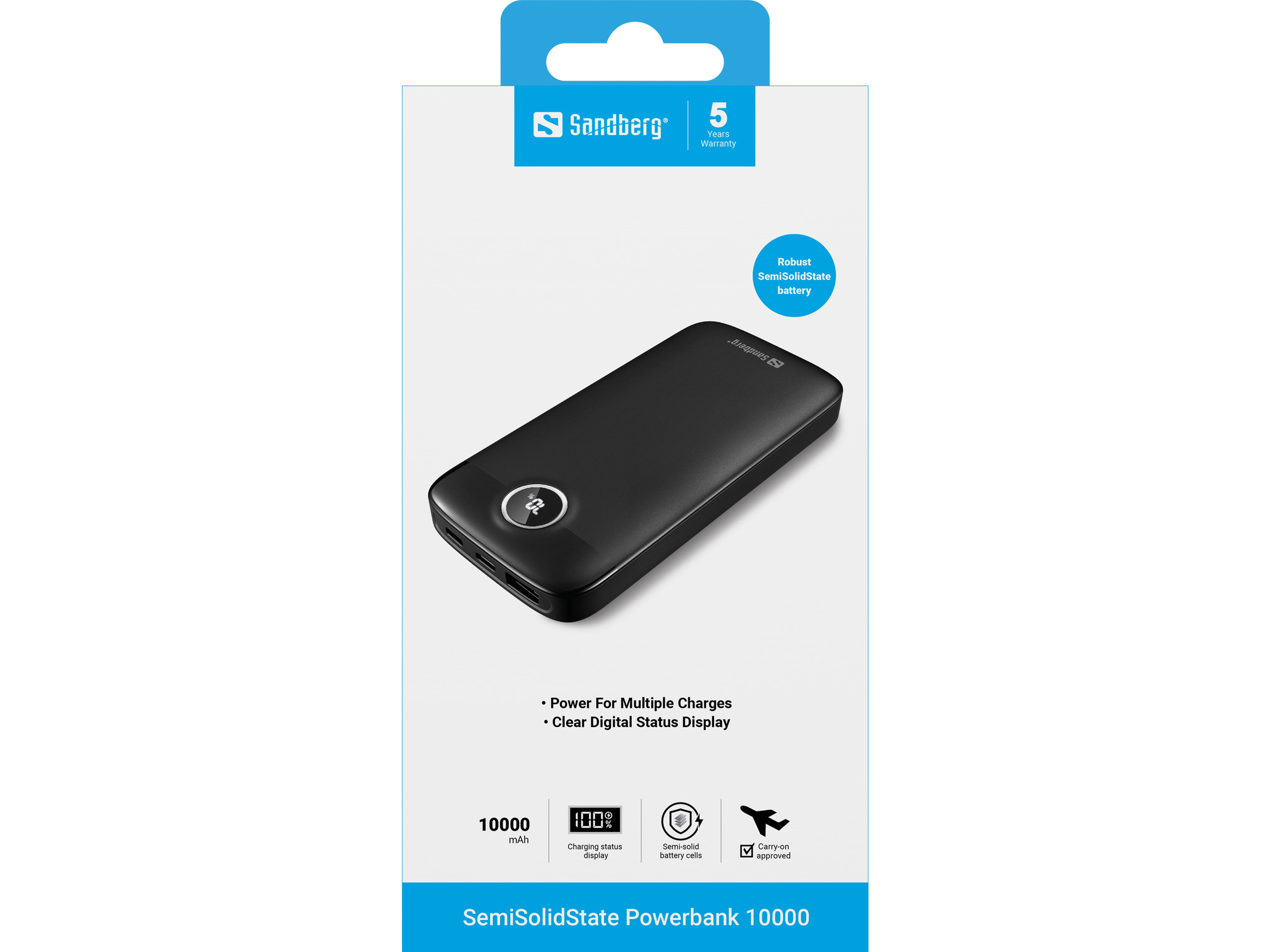 Sandberg 421-48 banque dalimentation �lectrique Semi-solide 10000 mAh Noir