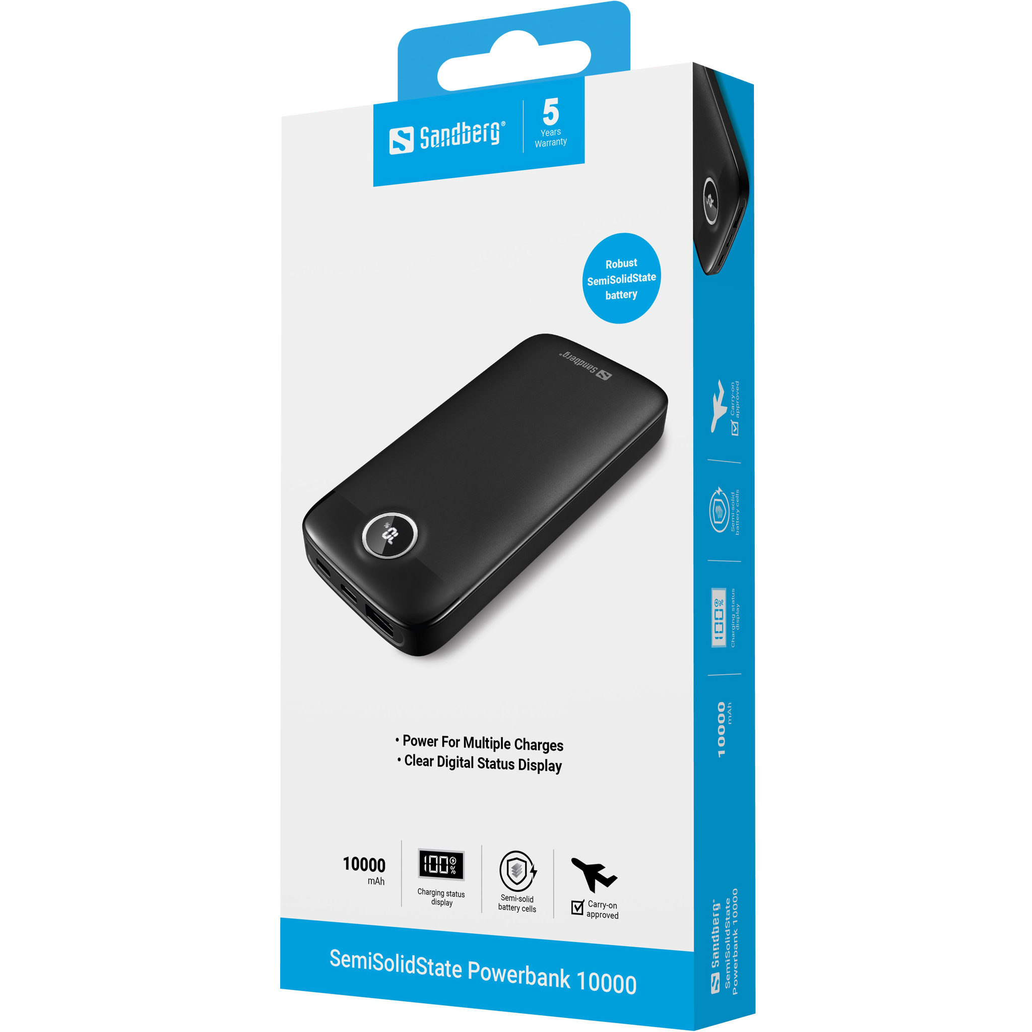 Sandberg 421-48 banque dalimentation �lectrique Semi-solide 10000 mAh Noir
