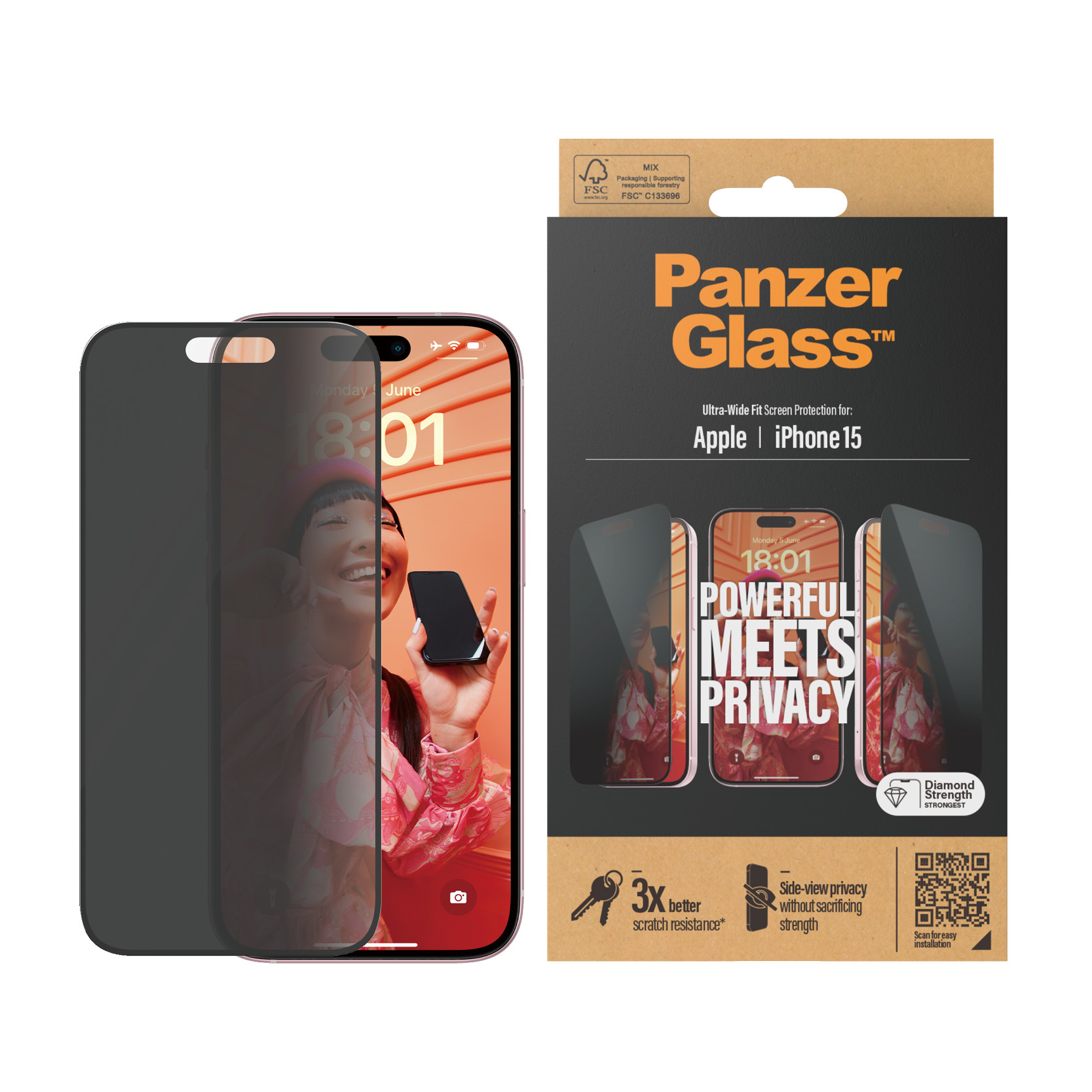 PanzerGlass Privacy Screen Protector iPhone 15 Ultra-Wide Fit