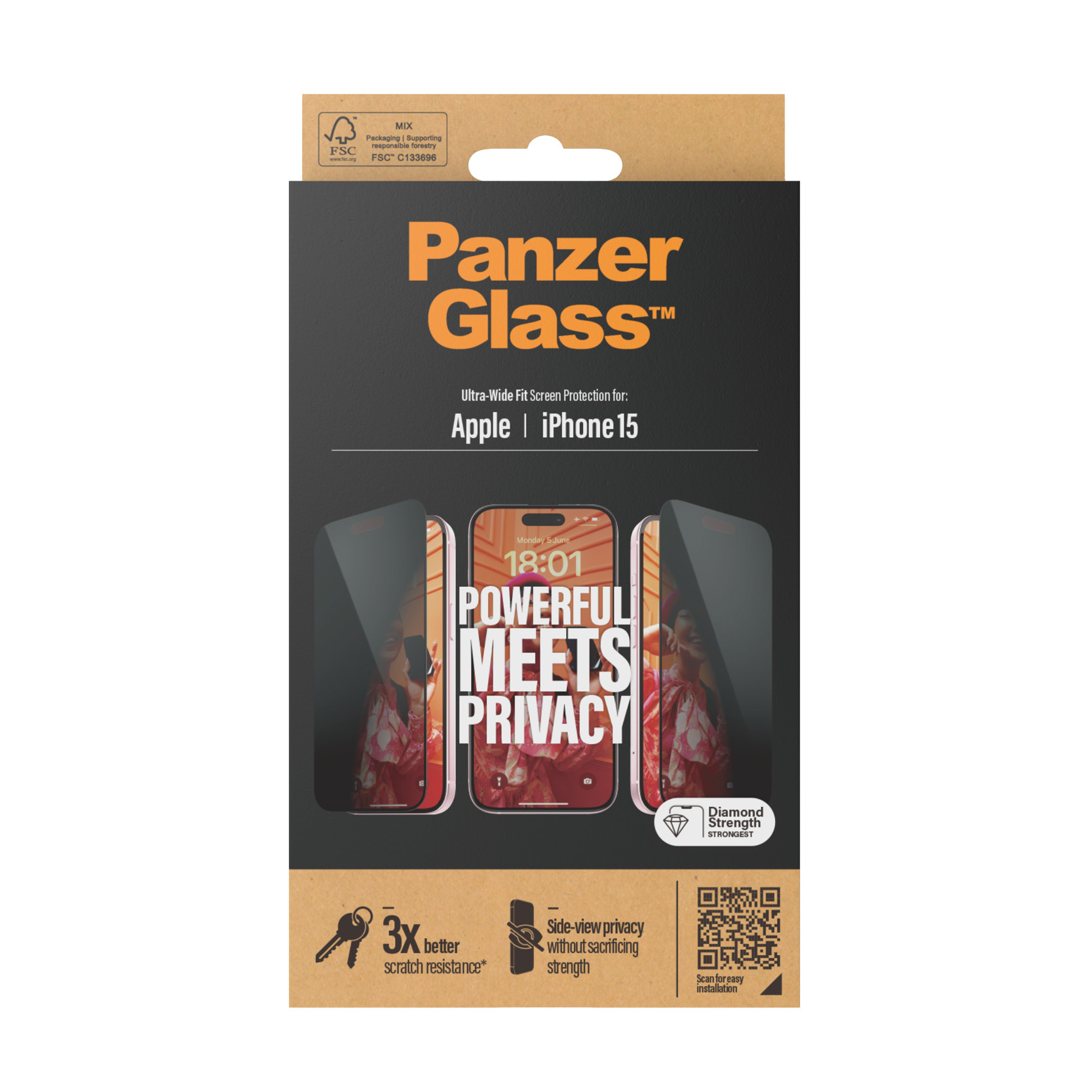 PanzerGlass Privacy Screen Protector iPhone 15 Ultra-Wide Fit