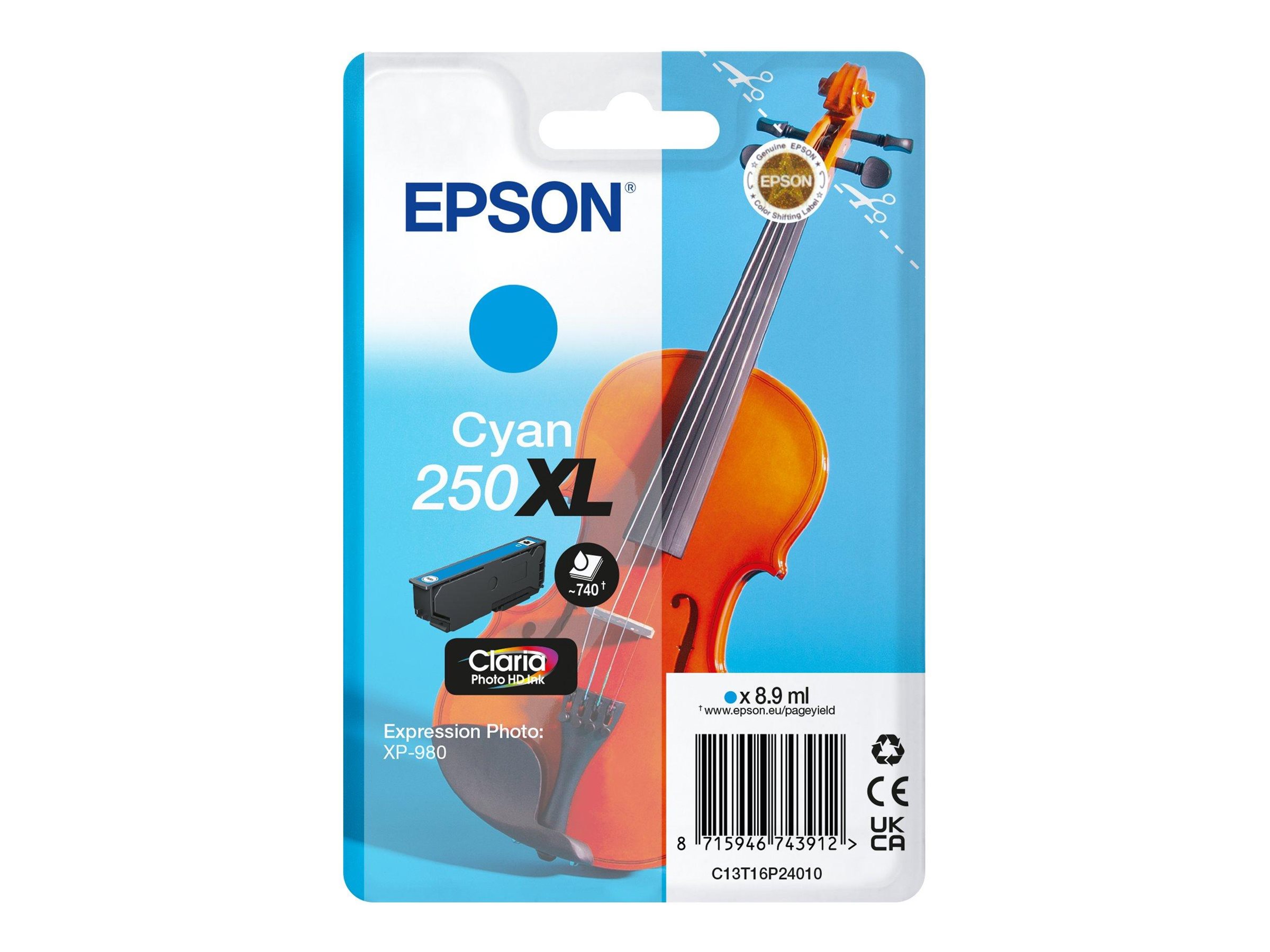 Epson 250XL Violin Claria Photo HD cartucho de tinta 1 pieza(s) Original Alto rendimiento (XL) Cian