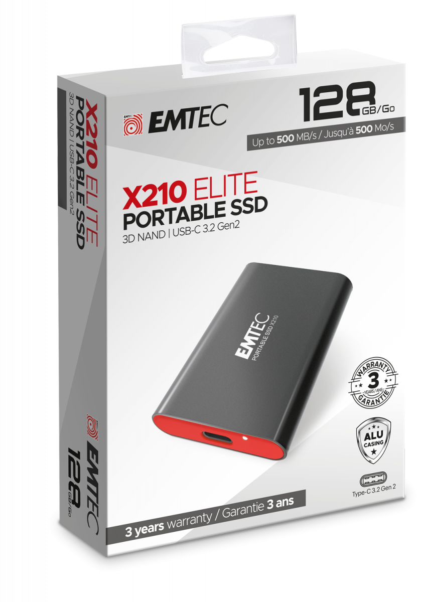 EMTEC X210 - SSD - 128 GB - extern (tragbar) - USB 3.2 Gen 2 (USB-C Steckverbinder)