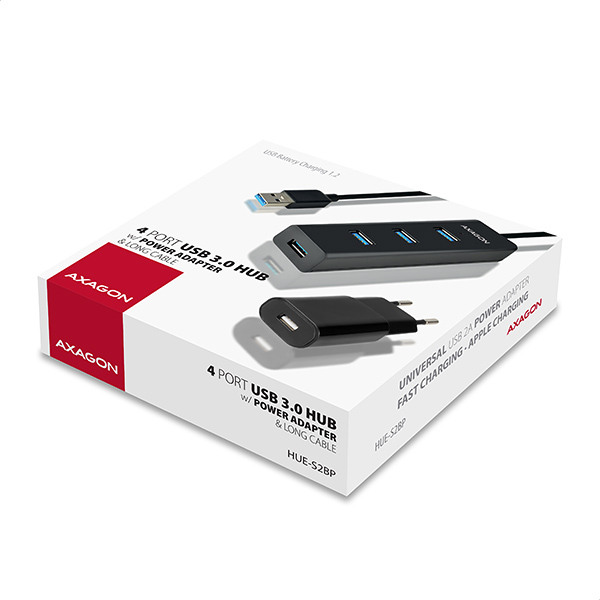 Axagon HUE-S2BP hub de interfaz USB 3.2 Gen 1 (3.1 Gen 1) Type-A 5000 Mbit/s Negro
