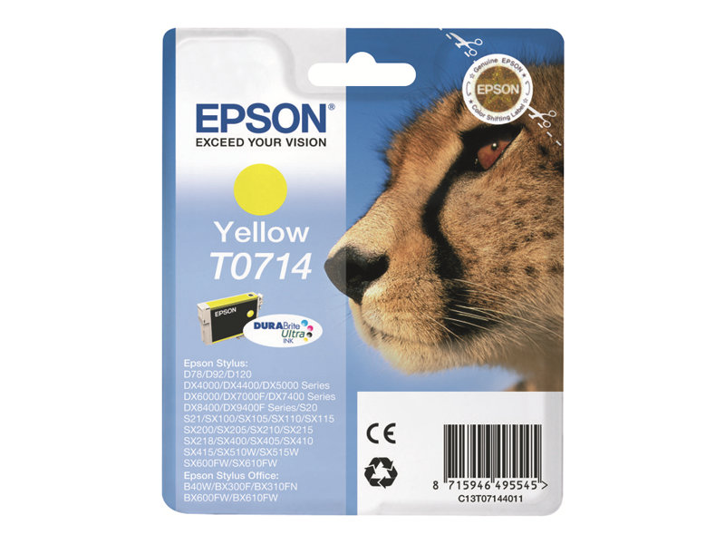 Epson Cheetah Singlepack Yellow T0714 DURABrite Ultra Ink