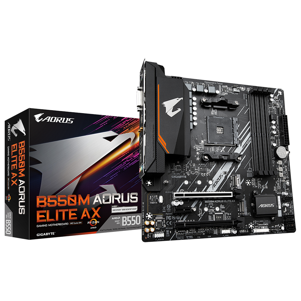Gigabyte AORUS B550M ELITE AX - 1.3 - Motherboard - micro ATX - Socket AM4 - AMD B550 Chipsatz - USB 3.2 Gen 1 - Gigabit LAN, Wi-Fi, Bluetooth - Onboard-Grafik (CPU erforderlich)