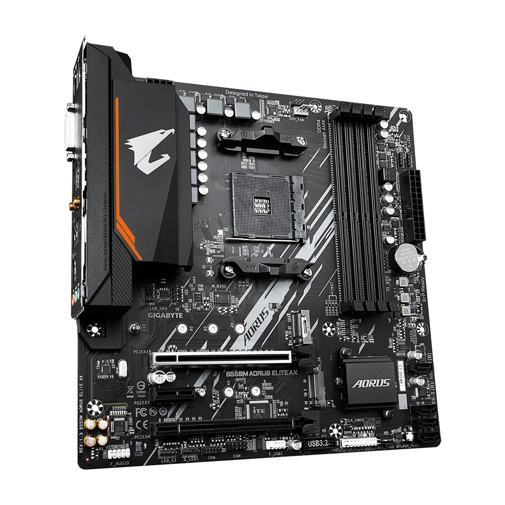 Gigabyte AORUS B550M ELITE AX - 1.3 - Motherboard - micro ATX - Socket AM4 - AMD B550 Chipsatz - USB 3.2 Gen 1 - Gigabit LAN, Wi-Fi, Bluetooth - Onboard-Grafik (CPU erforderlich)