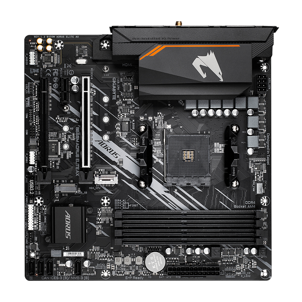 Gigabyte AORUS B550M ELITE AX - 1.3 - Motherboard - micro ATX - Socket AM4 - AMD B550 Chipsatz - USB 3.2 Gen 1 - Gigabit LAN, Wi-Fi, Bluetooth - Onboard-Grafik (CPU erforderlich)
