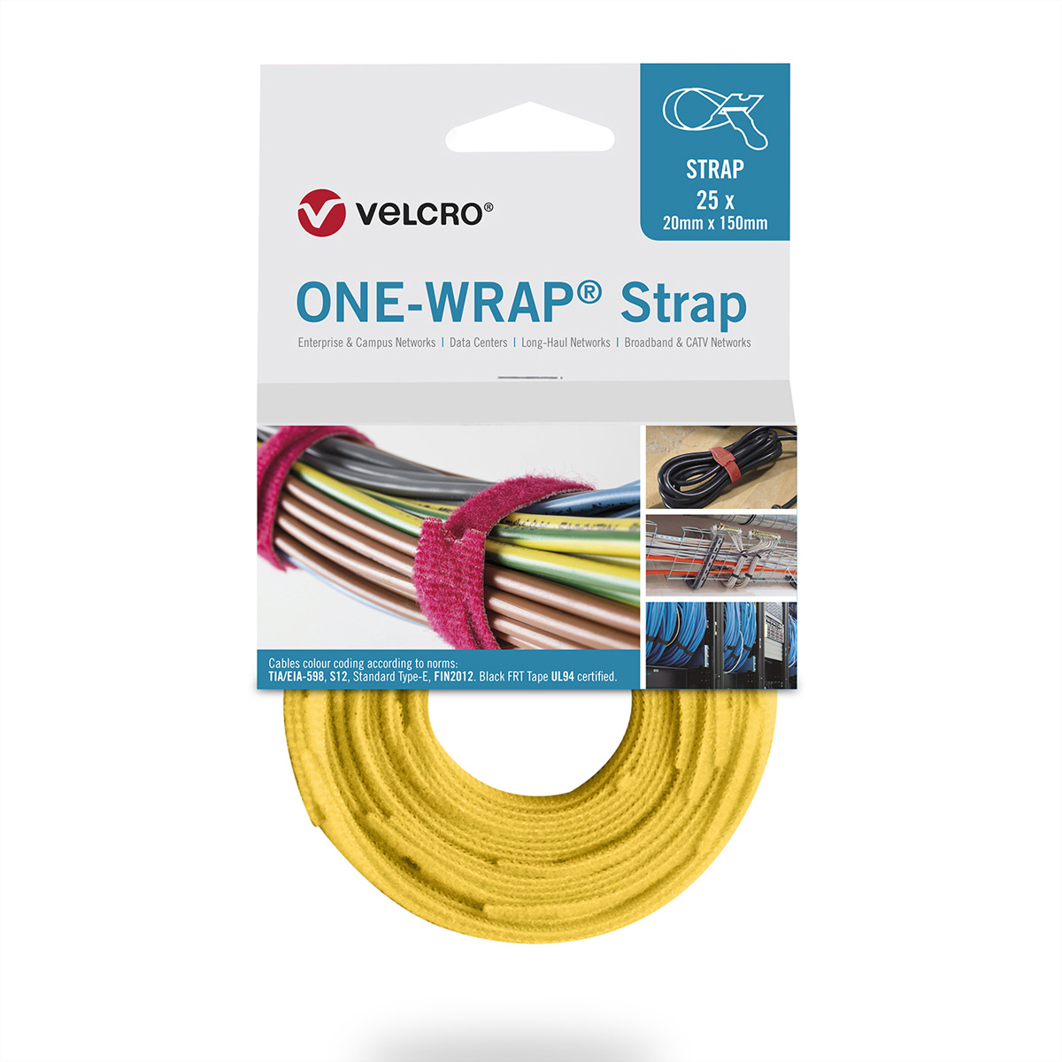 VELCRO ONE-WRAP - L�sbarer Kabelbinder - Polypropylen (PP) - Velcro - Gelb - 200 mm - 20 mm - 25 St�ck(e)