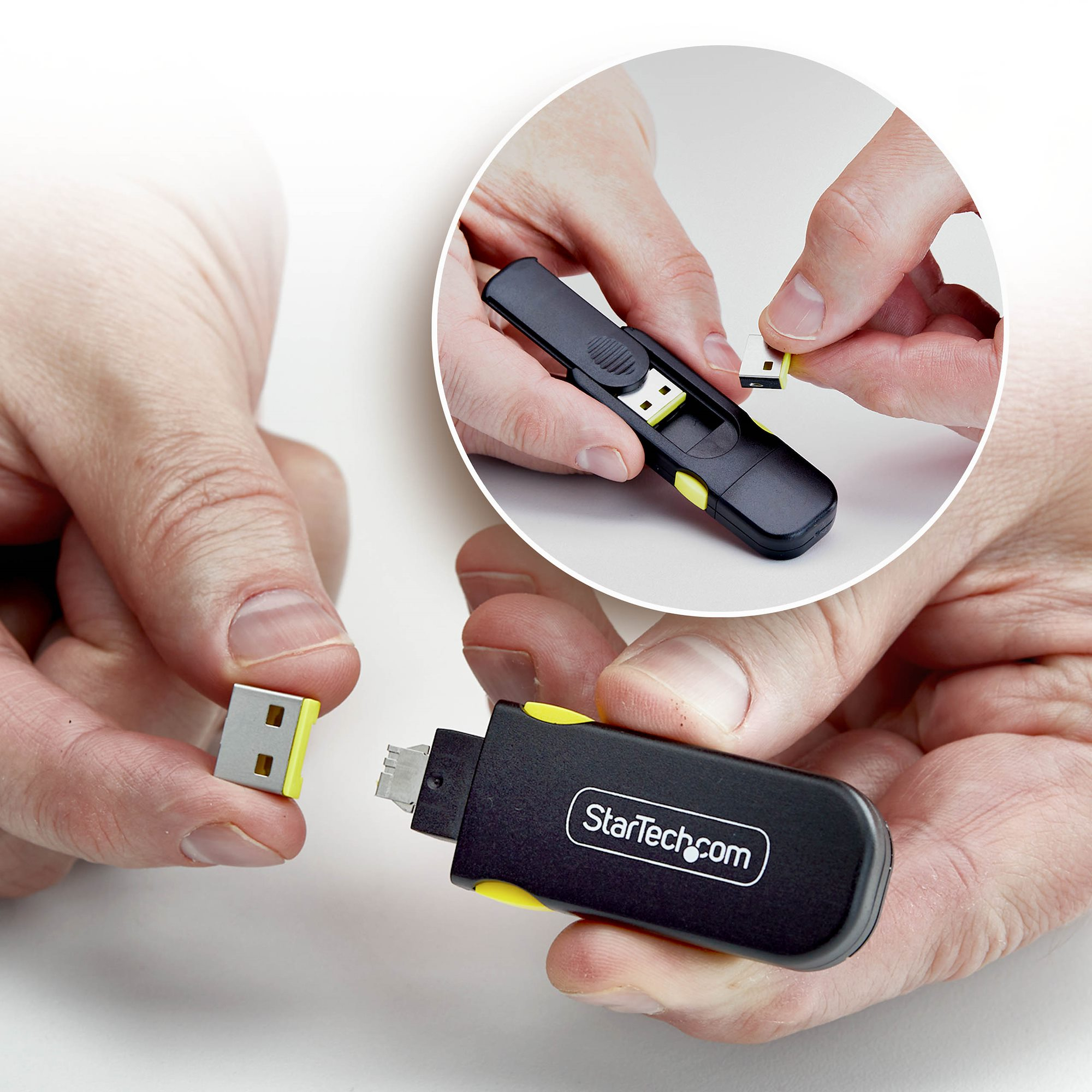 StarTech.com Blocco Porta USB-A con Chiave, 4 Inserti USB-A di ricambio, Tappi Antipolvere Riutilizzabili con Chiusura a Scatto per PC e Notebook