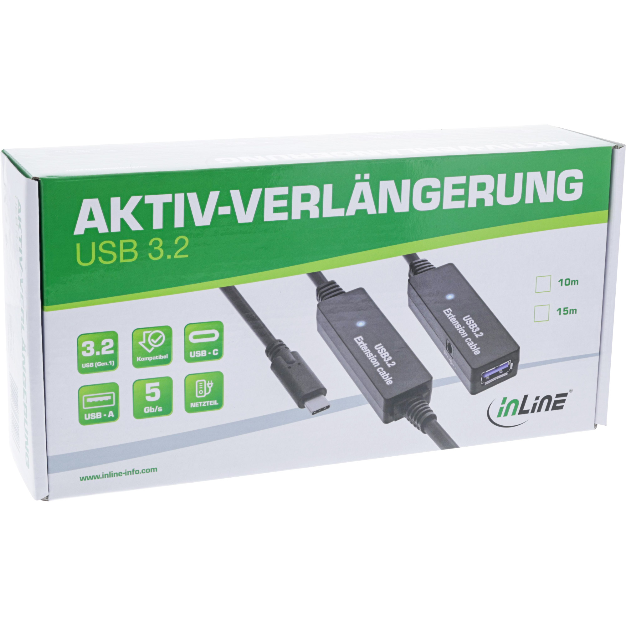 InLine USB 3.2 Gen.1 Aktiv-Verl�ngerung - USB-C Stecker an USB-A Buchse - 10m