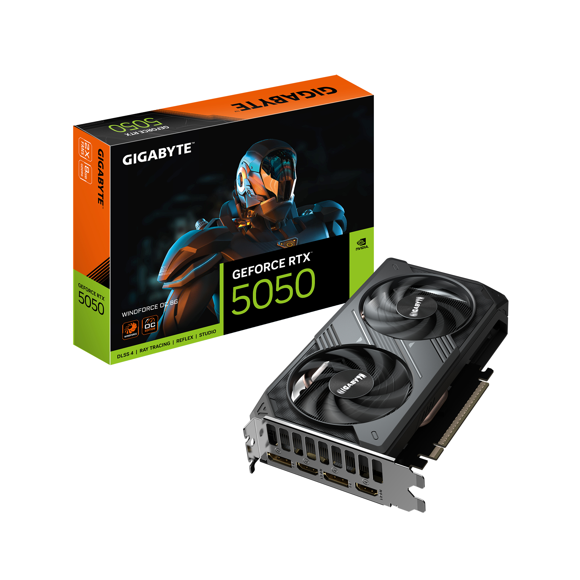 GIGABYTE GeForce RTX 5050 WINDFORCE OC 8G Carte Graphique - 8GB GDDR6, 128bit, PCI-E 5.0, 2587MHz Fr�quence du c ur, 2 x DP, 2 x HDMI, NVIDIA DLSS 4, GV-N5050WF2OC-8GD