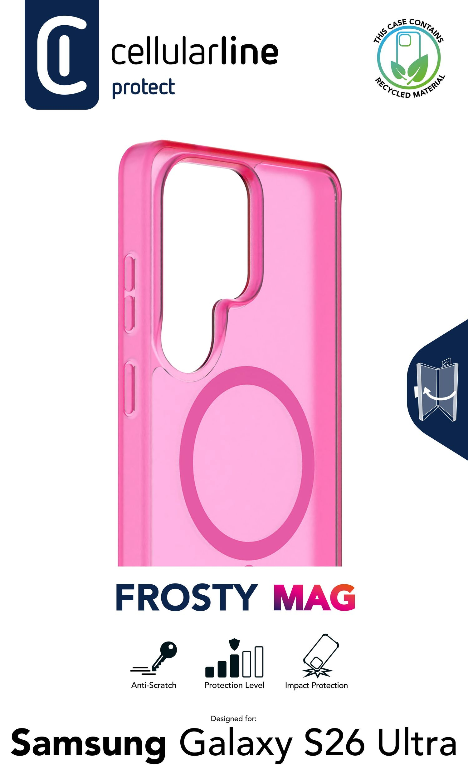 Cellularline FROSTY MAG - Galaxy S26 Ultra Coque semi-transparente avec finition mate et bords color�s, compatible avec l �cosyst�me Qi2 et les accessoires magn�tiques pour Samsung.