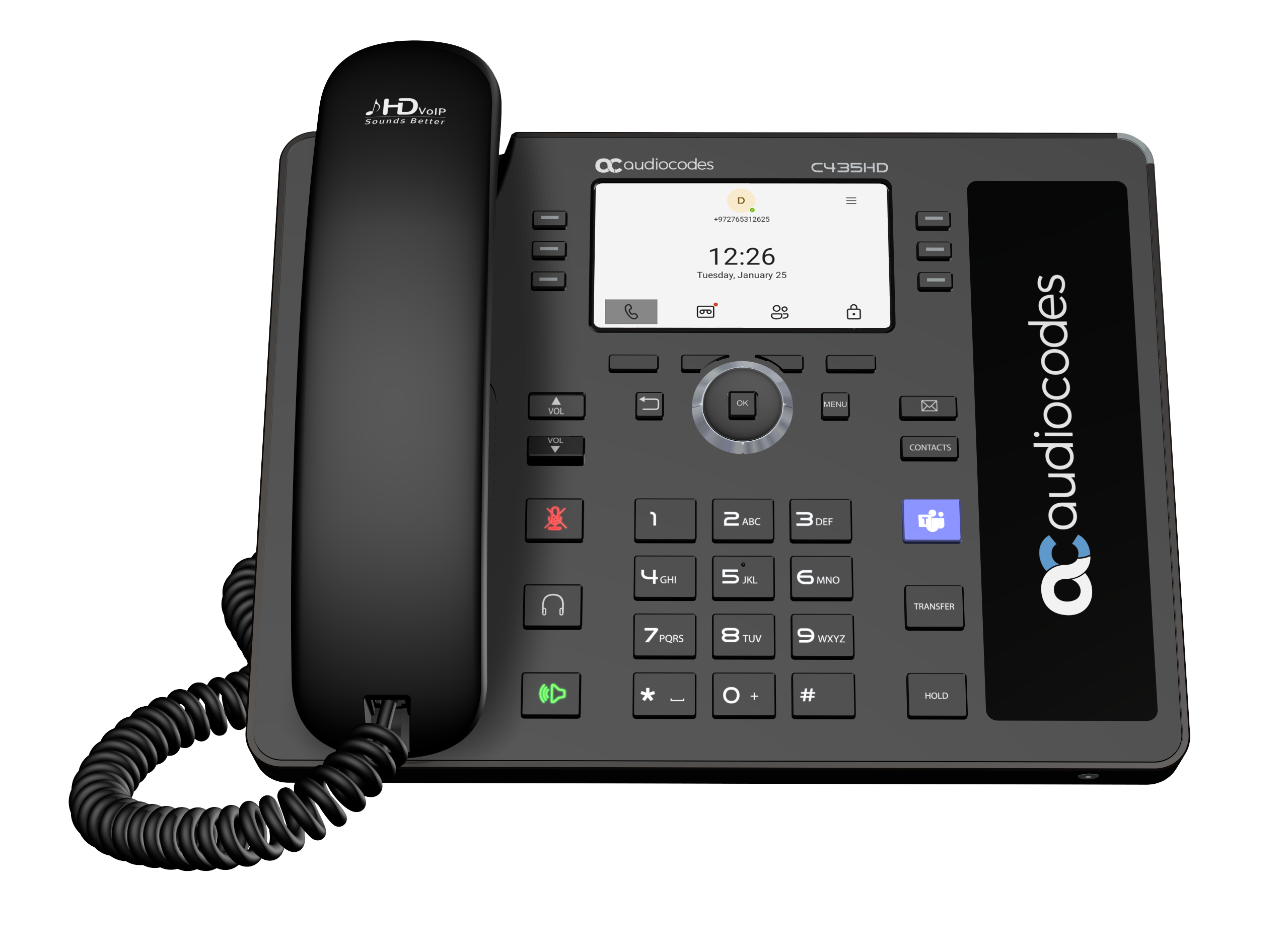 AudioCodes Teams C435HD IP-Phone PoE GbE with an external power supply black - VoIP-Telefon - TCP/IP