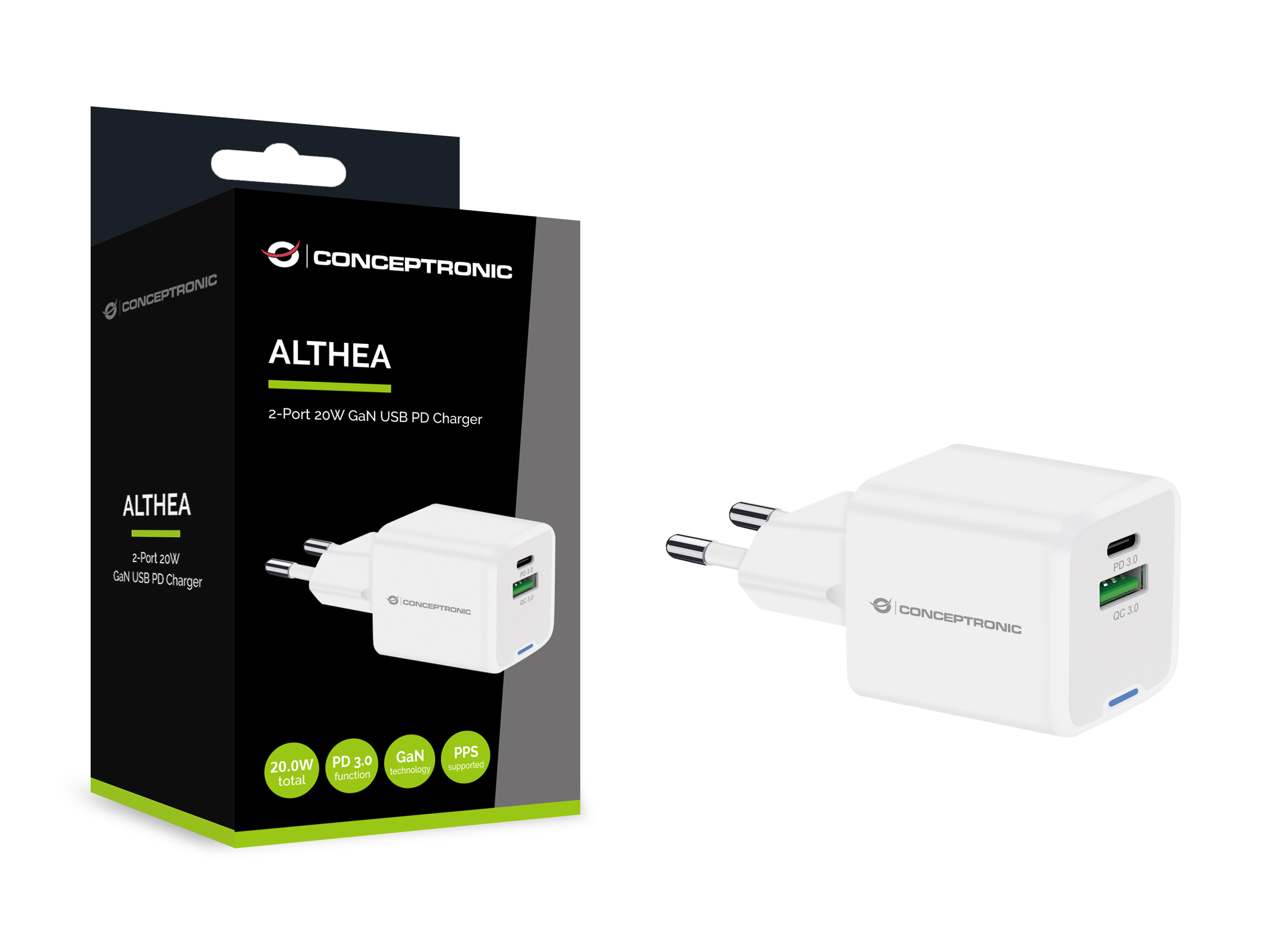 Conceptronic ALTHEA15W chargeur dappareils mobiles Universel Blanc Secteur Charge rapide Intrieure