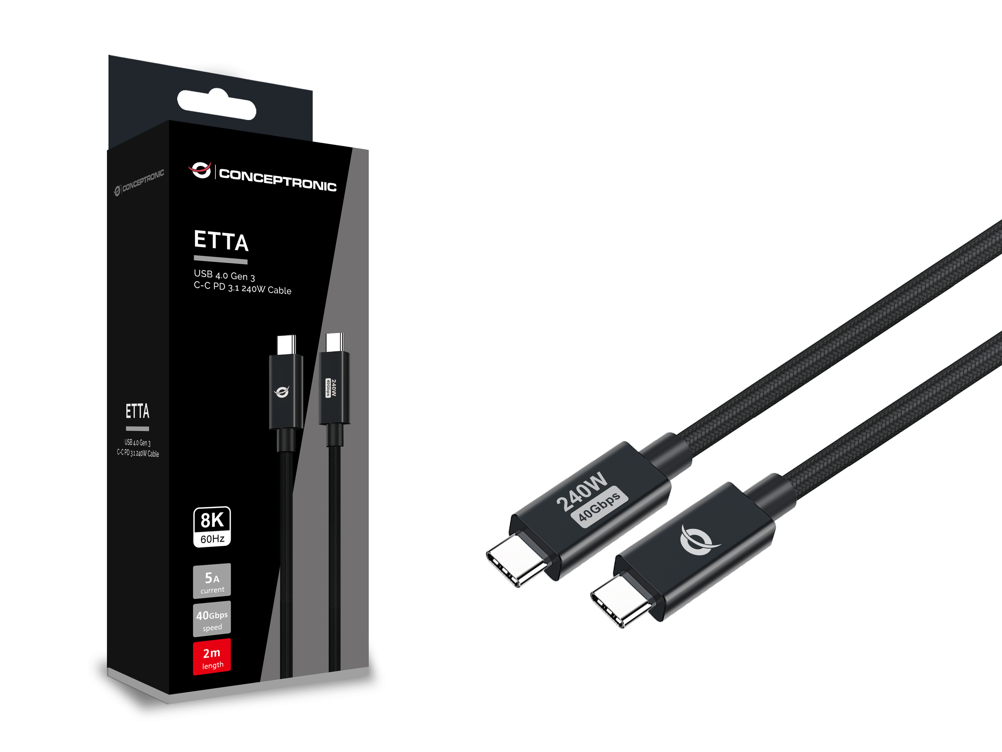 Conceptronic ETTA04B20 c�ble USB USB4 Gen 3x2 2 m USB C Noir