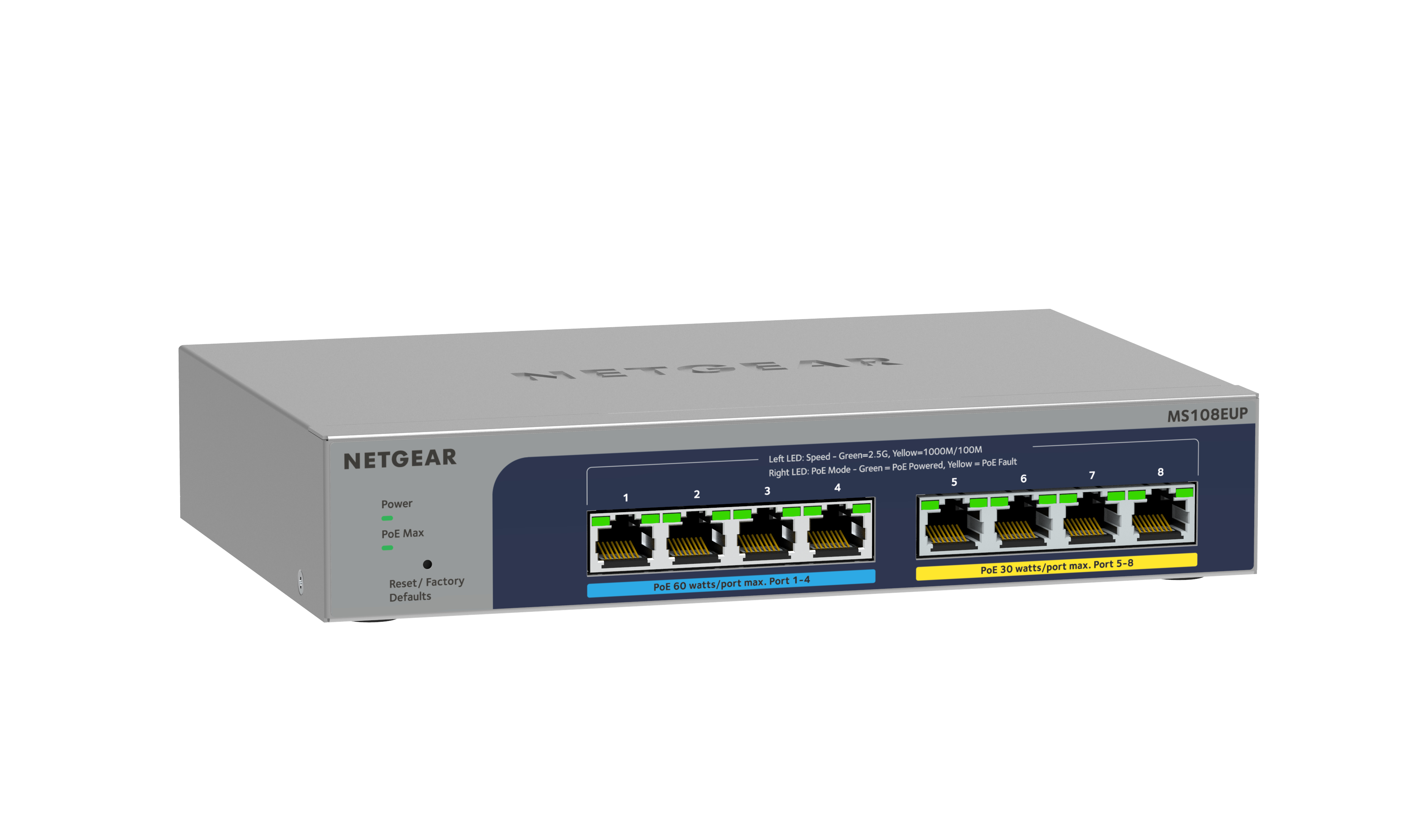 NETGEAR 8-port Ultra60 PoE++ Multi-Gigabit (2.5G) Ethernet Plus Switch G�r� L2/L3 2.5G Ethernet (100/1000/2500) Connexion Ethernet, supportant lalimentation via ce port (PoE) Gris