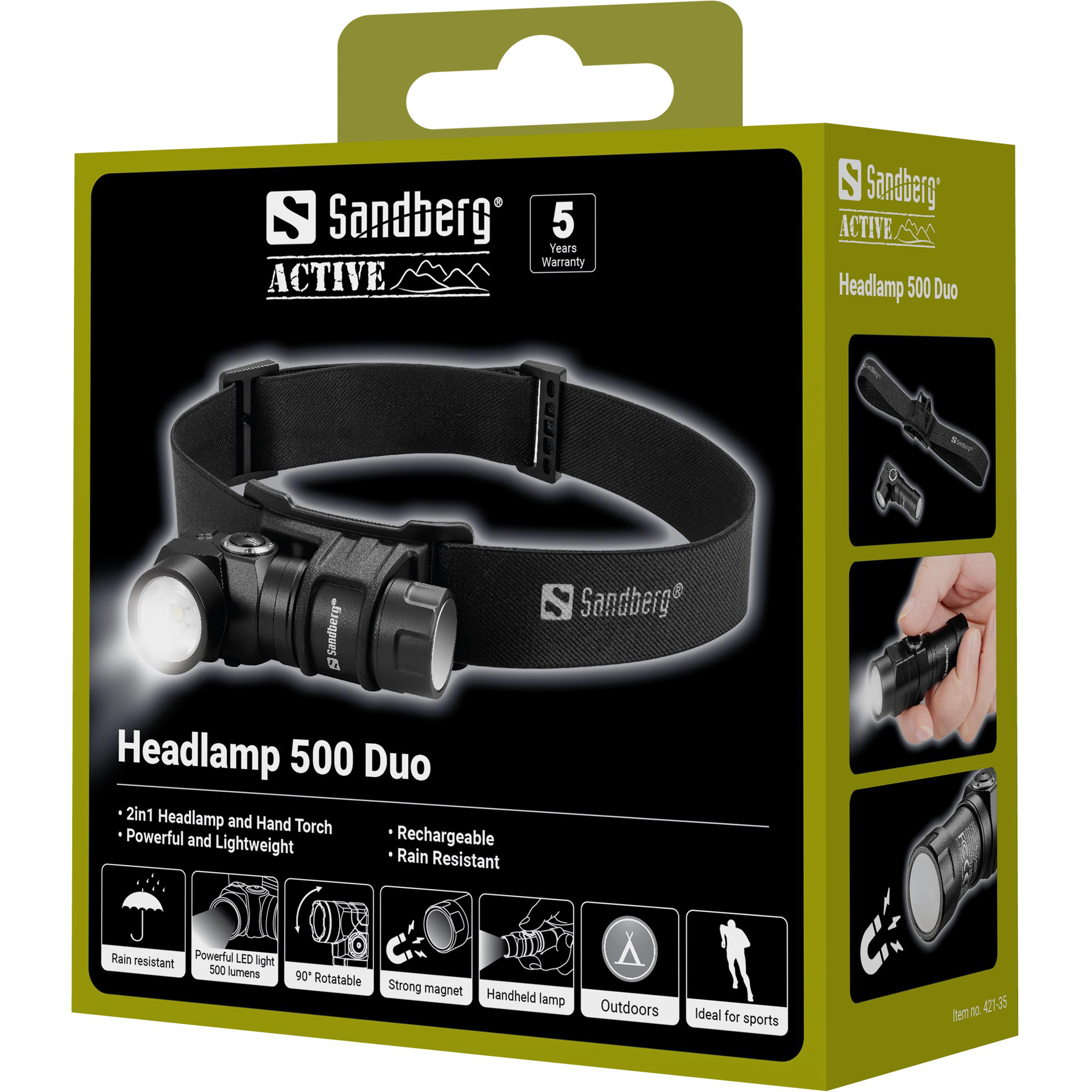 Sandberg 421-35 torcia Nero Torcia a fascia LED
