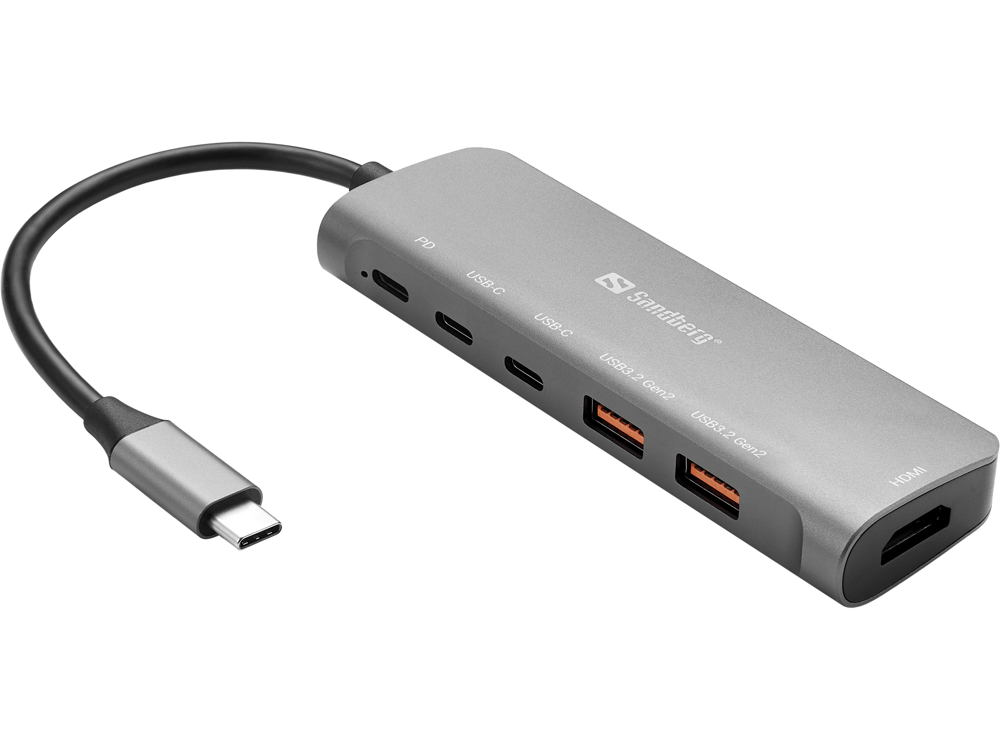 Sandberg USB-C Dock HDMI + 2xUSB-A + 2xUSB-C + PD100W Avec fil USB 3.2 Gen 1 (3.1 Gen 1) Type-C Aluminium
