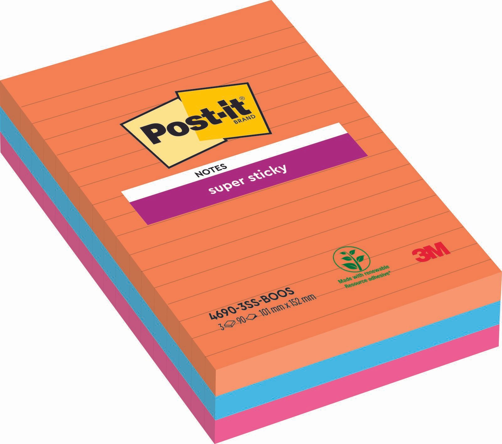 3M Post-it Haftnotizen Super Sticky 101 x 152 mm Bangkok Collection 90