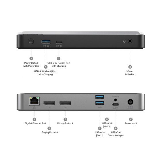 ALOGIC DUPRMX2-100 replicatore di porte e docking station per laptop Cablato USB 3.2 Gen 1 (3.1 Gen 1) Type-C Grigio, Nero